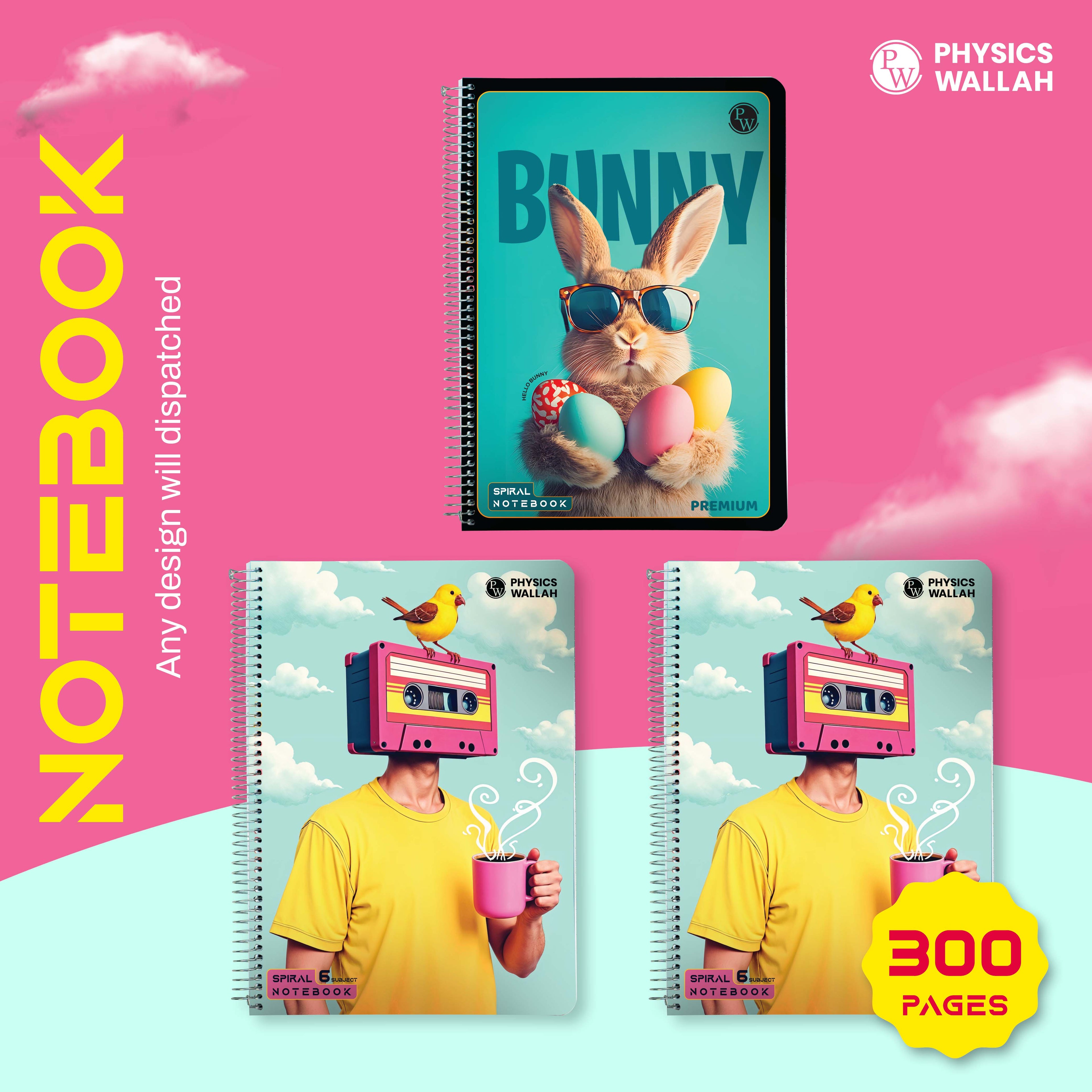 A4 Size 300 Pages 6 subject Spiral Binding Notebook set of 3| Ruled Register Notebooks for Students & Office | Premium Quality Plastic cover Spiral Register for Writing & Note-Taking