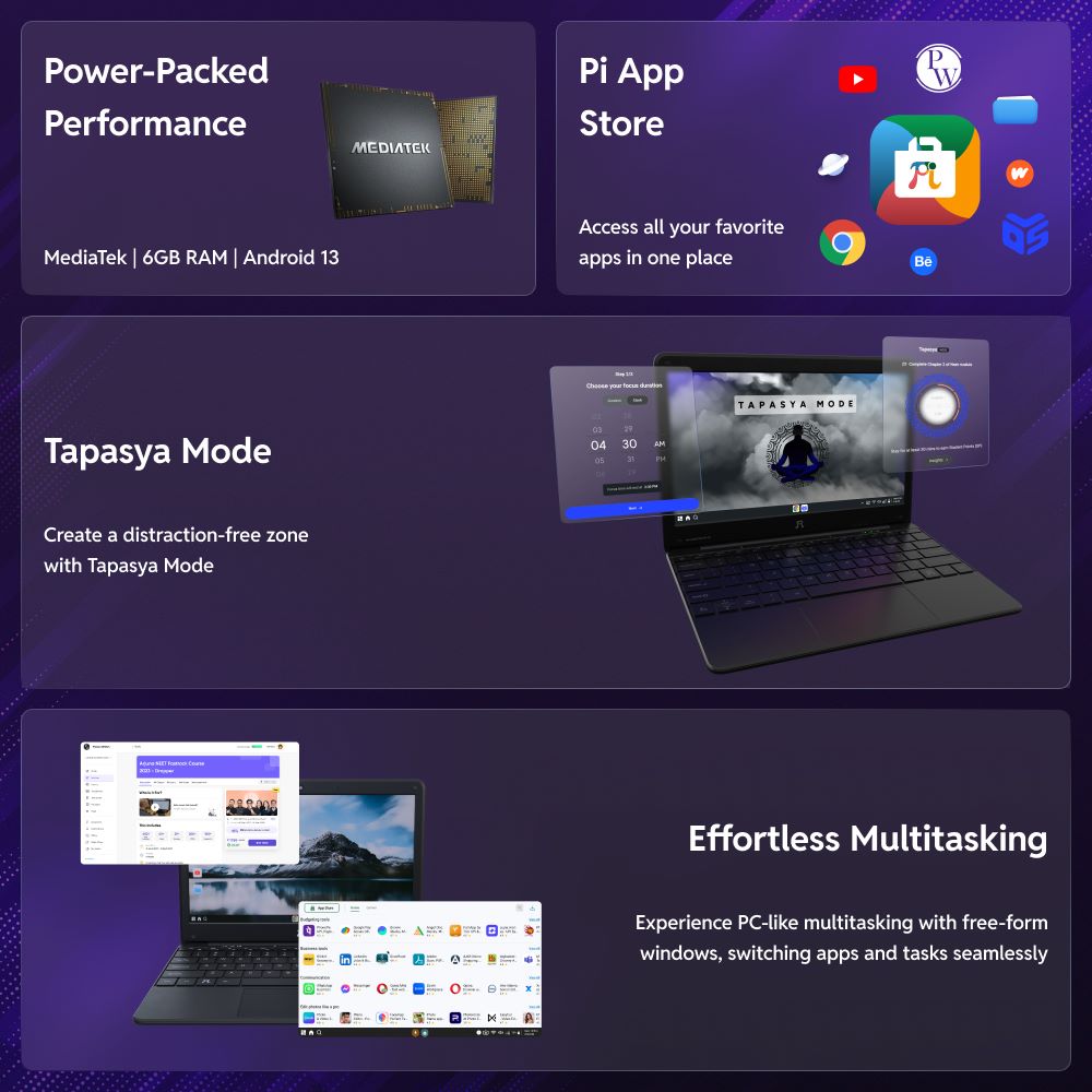 PiBook: 4G, Wifi, 6GB/128GB, 11.6-Inch HD display Android Laptop (Expandable to 512 GB)