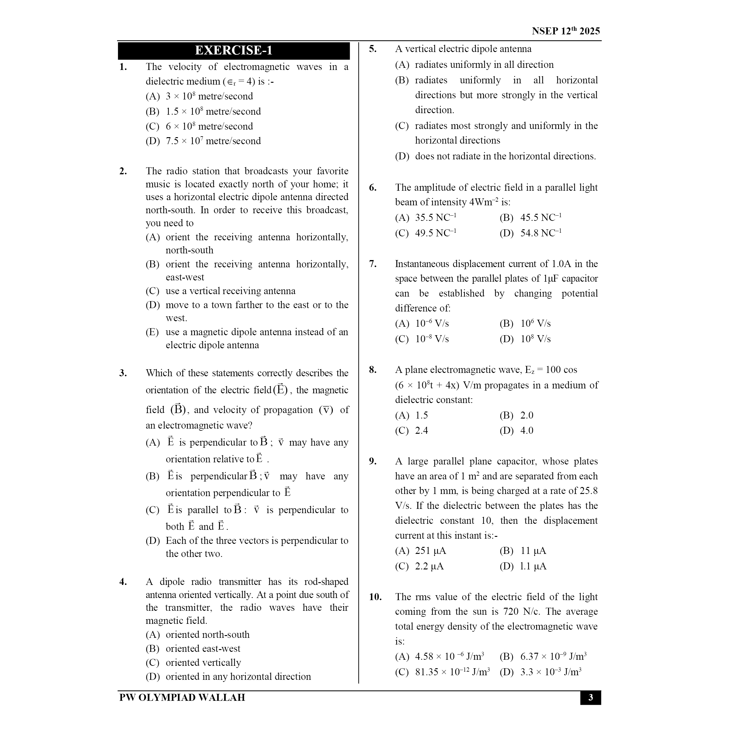 Olympiad Wallah NSEP Class 12 Advanced Physics (Part 2) For JEE & Olympiad 2025 | Practice Questions, PYQ, Detailed Solutions | Ideal For INPhO & IPhO