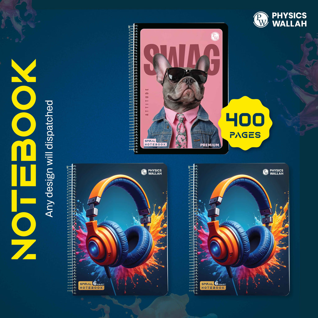 Physics Wallah 400 Pages Notebook | 6 Subject set of 3 | A4 Ruled | Spiral Binding | Strong Plastic Cover | Ideal for School, College & Exam Preparation