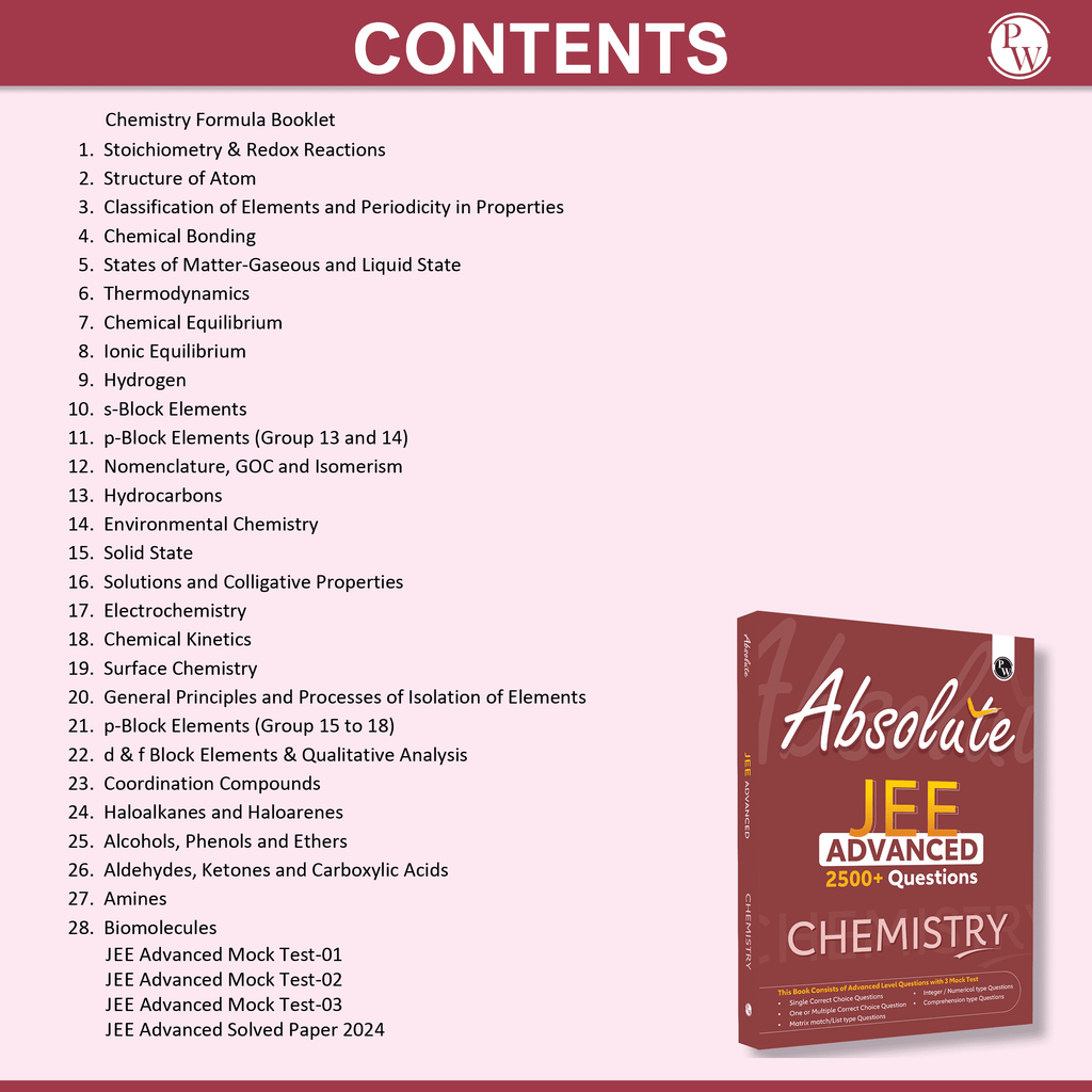 Absolute JEE Advanced Chemistry 2500+ Questions with Formula Sheet Latest Solved Paper and 3 Mock Tests | Covering All JEE Advanced Question Typology