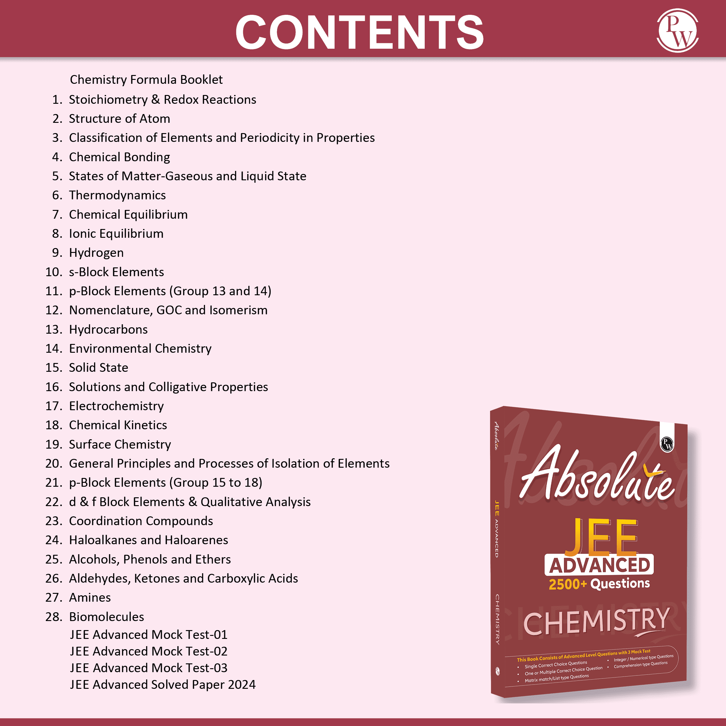 Absolute JEE Advanced Chemistry 2500+ Questions with Formula Sheet Latest Solved Paper and 3 Mock Tests | Covering All JEE Advanced Question Typology