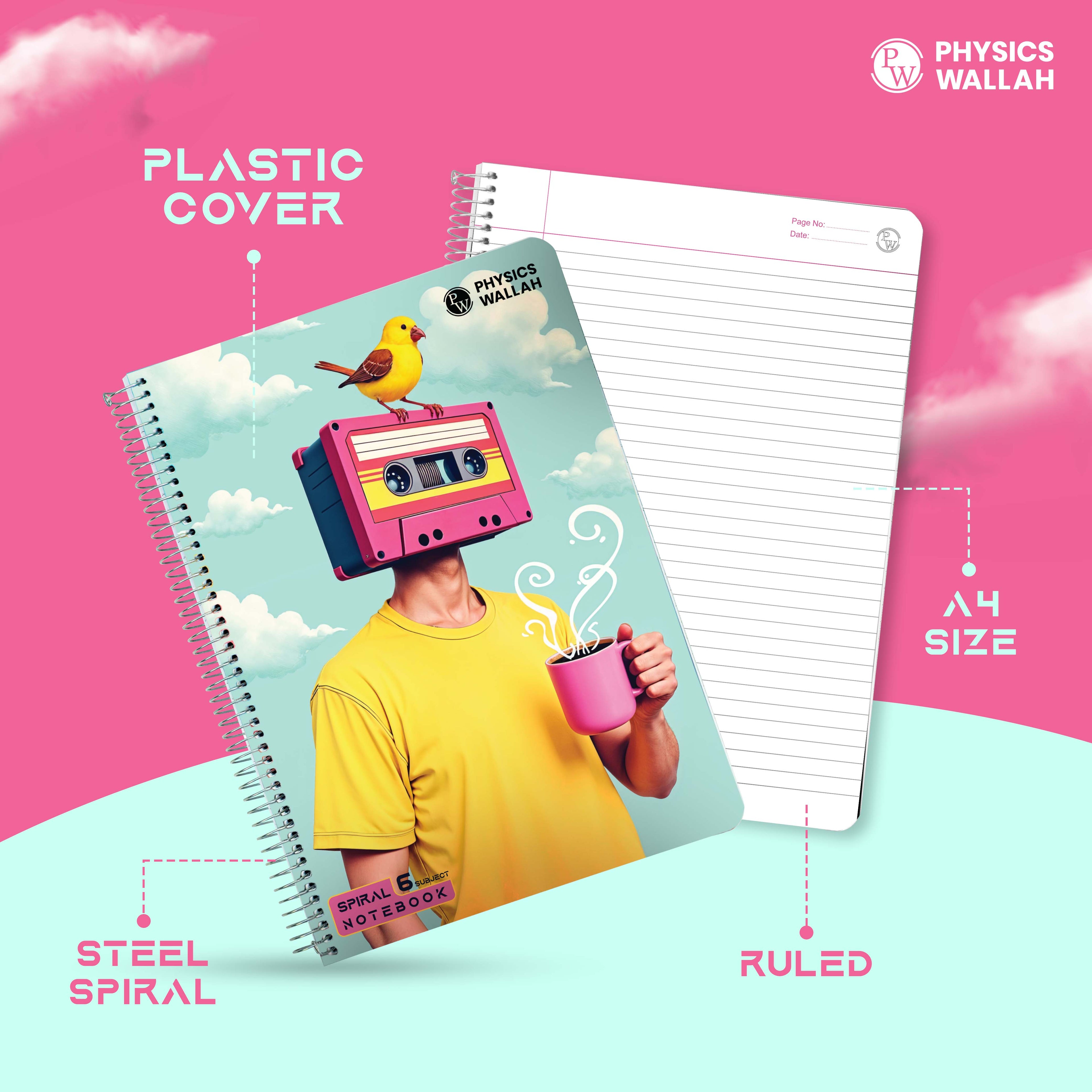 A4 Size 300 Pages 6 subject Spiral Binding Notebook set of 3| Ruled Register Notebooks for Students & Office | Premium Quality Plastic cover Spiral Register for Writing & Note-Taking