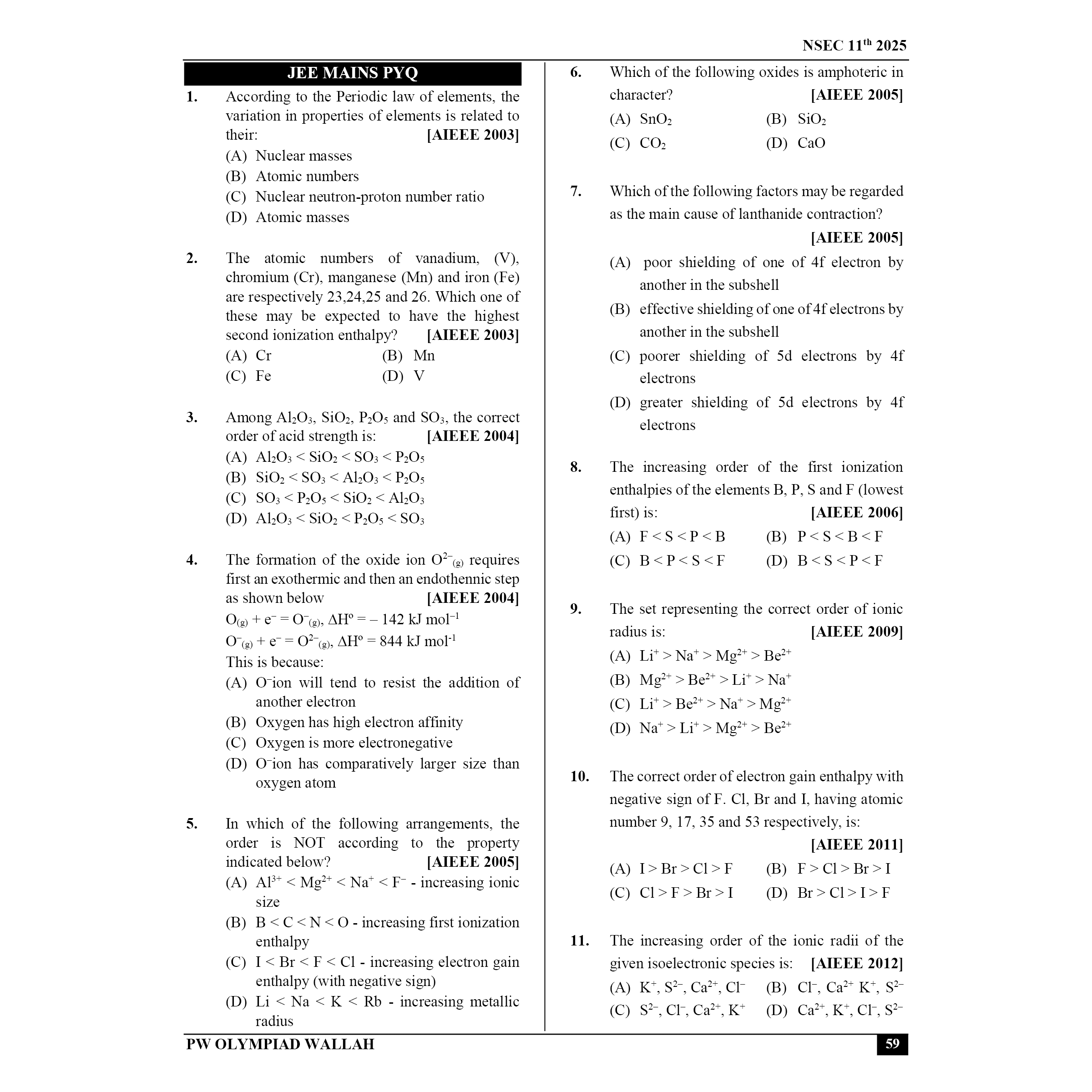 Olympiad Wallah NSEC Class 11 Advanced Chemistry (Part 1) For JEE & Olympiad 2025 | Problems For Analytical Skills | Ideal For NSEC and INChO