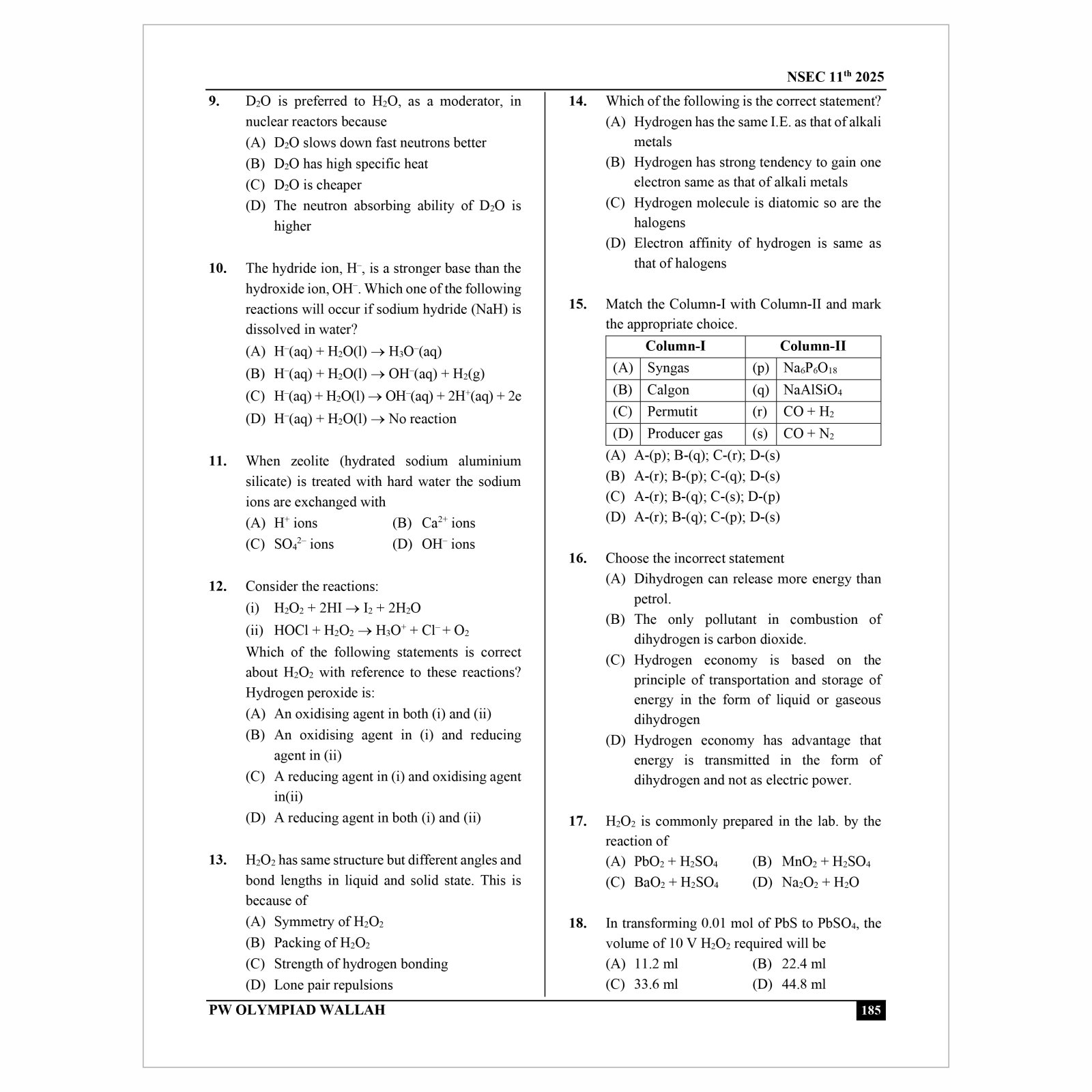 Olympiad Wallah NSEC Class 11 Advanced Chemistry (Part 2) For JEE & Olympiad 2025 | Problems For Analytical Skills | Ideal For NSEP INPhO & IPhO