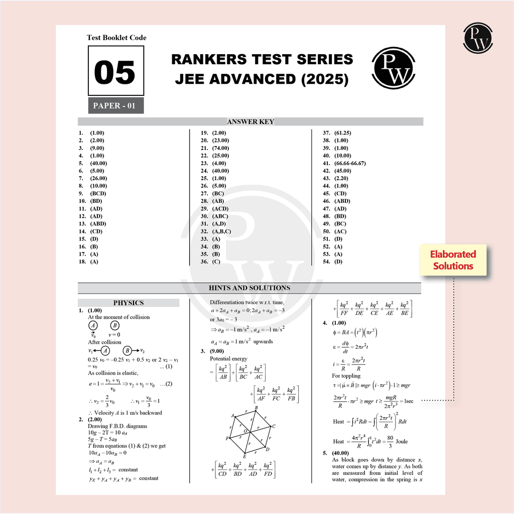 JEE Advanced Rankers Test Series 2025 As Per Latest Exam Pattern | 10 Mock Test (5 Paper I + 5 Paper II) | Elaborated Solutions with College Cutoff and Past year Paper Analysis