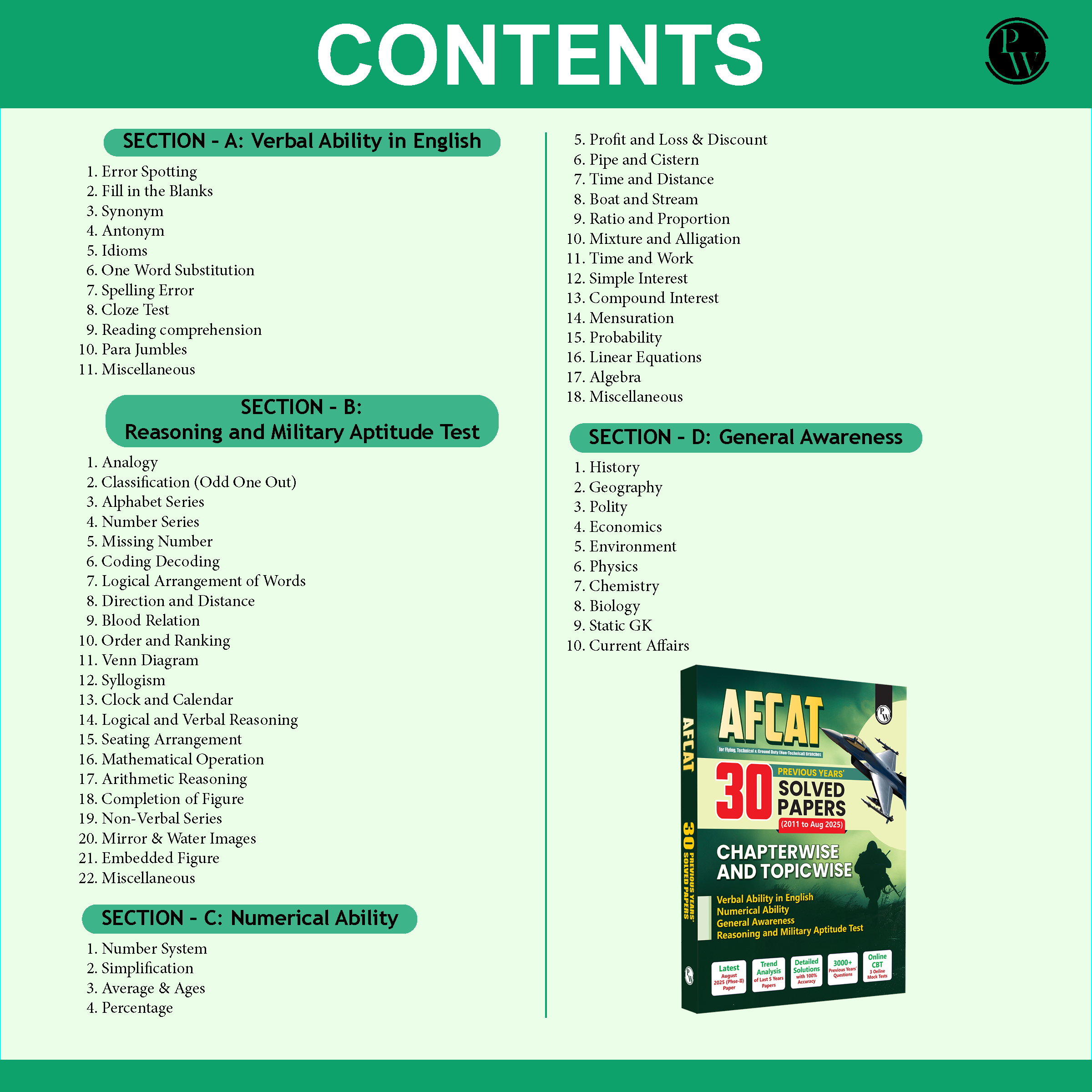 30 AFCAT Chapterwise & Topicwise Previous Years Solved Papers (Aug 2025 - 2011) PYQ For Flying, Technical & Ground Duty (Non-Tech) Branches 2026 Exam with 3 Computer Based Tests
