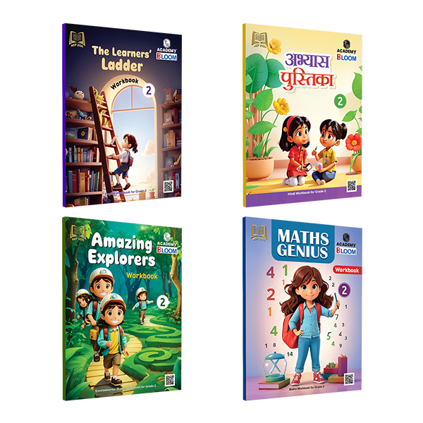 Bloom Grade-2 Workbook Combo | Total 4 Workbooks (Hindi, English, EVS, Maths)-2024 | NEP 2020 Aligned