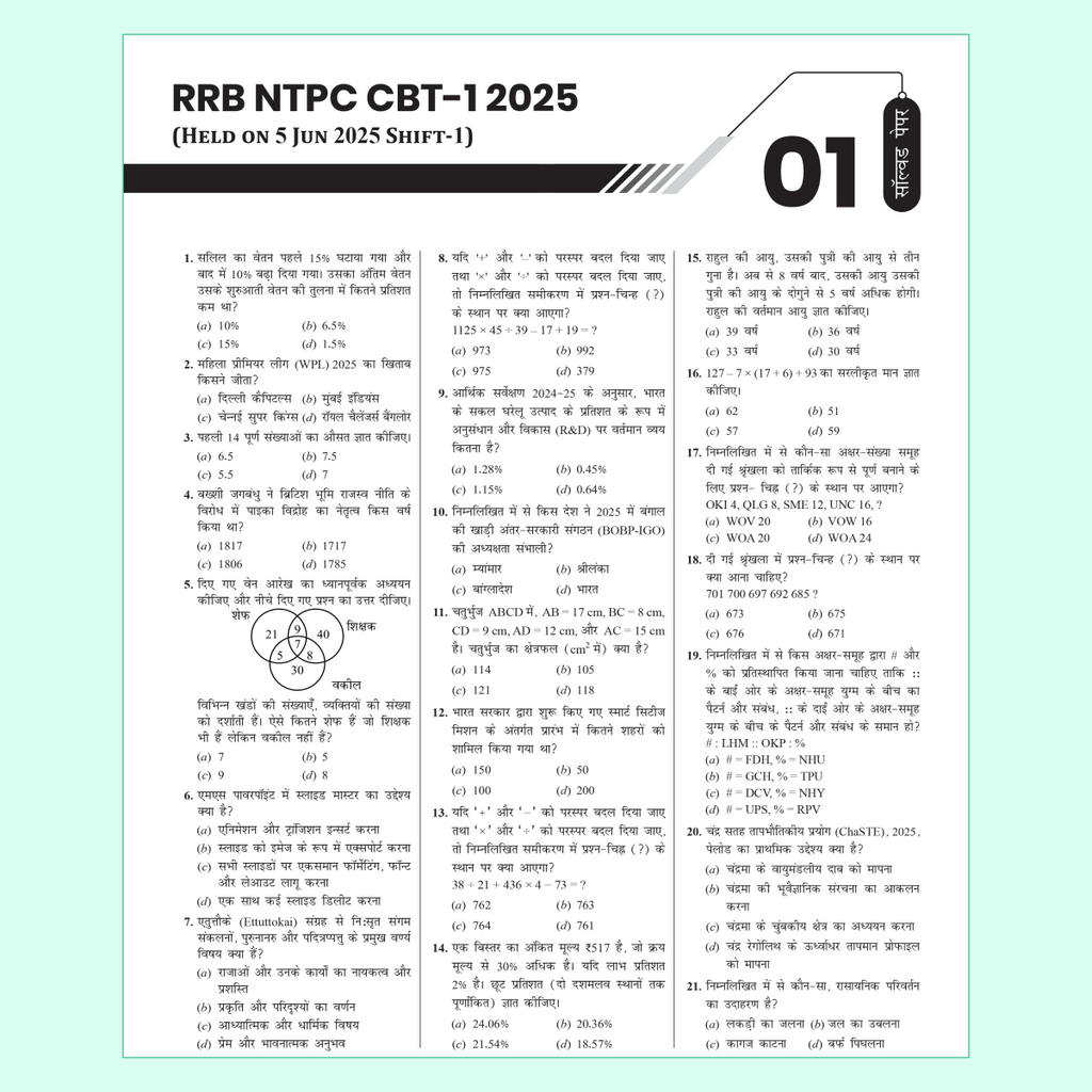 All in One RRB NTPC Graduate & Undergraduate CBT-1 Hindi 2026 Exams l Chapterwise Theory, Short Tricks and Exercises l 21 Past Year Papers (PYQs) 2016, 2021 & 2025 with 10 Practice Sets