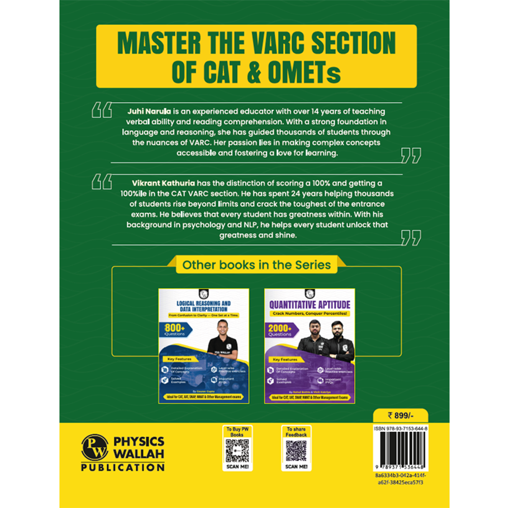 MBAWALLAH Verbal Ability & Reading Comprehension 1000+ Practice Questions By Vikrant Kathuria & Juhi Narula with PYQs, Levelwise Exercises, Solved Examples | Ideal for CAT & OMETs