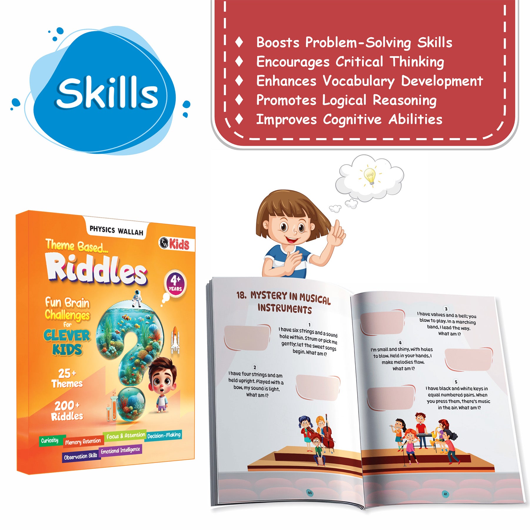 Riddles Book For Kids | 200+ Theme Based Riddles Book For 4+ Years Old | English Interactive Brain Teasing Riddle Activity Book For Growing Kids