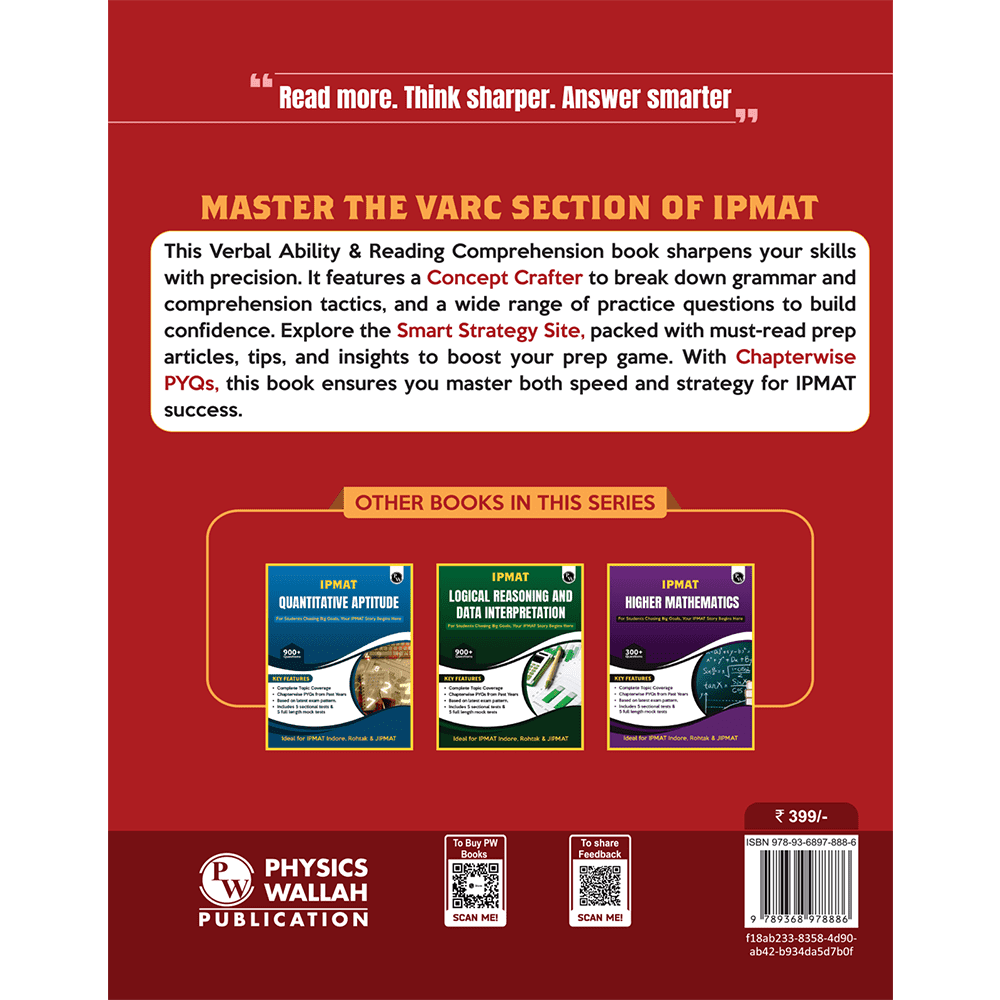 IPMAT Verbal Ability and Reading Comprehension | Topicwise Coverage | Chapterwise PYQs | 900+ Questions | 5 Sectional Tests & 5 Full Mock Tests For IPMAT & JIPMAT