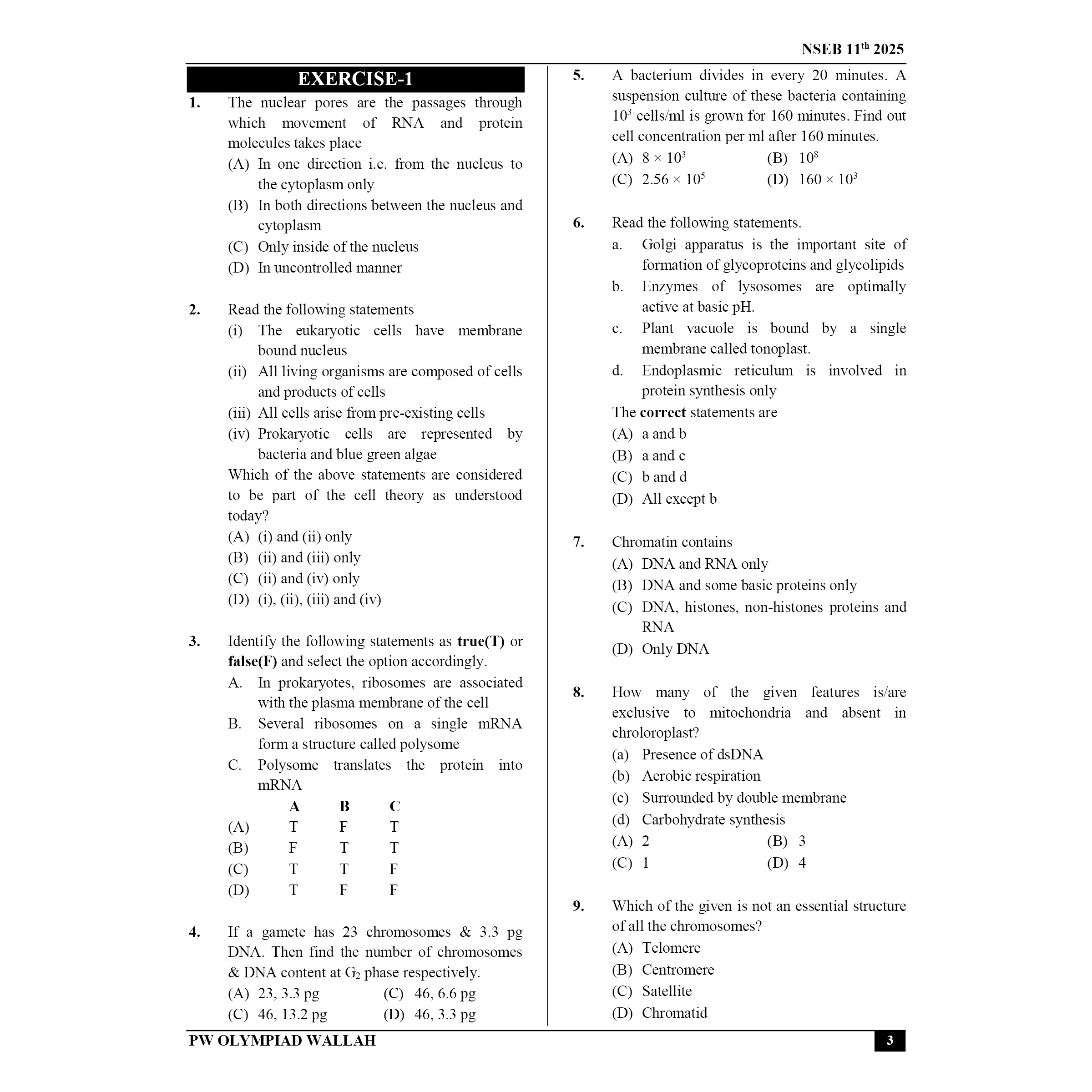 Olympiad Wallah NSEB Class 11 Advanced Biology (Part 1) For Biology Olympiad 2025 | Practice Questions, PYQ, Detailed Solutions | Ideal For INBO & IBO