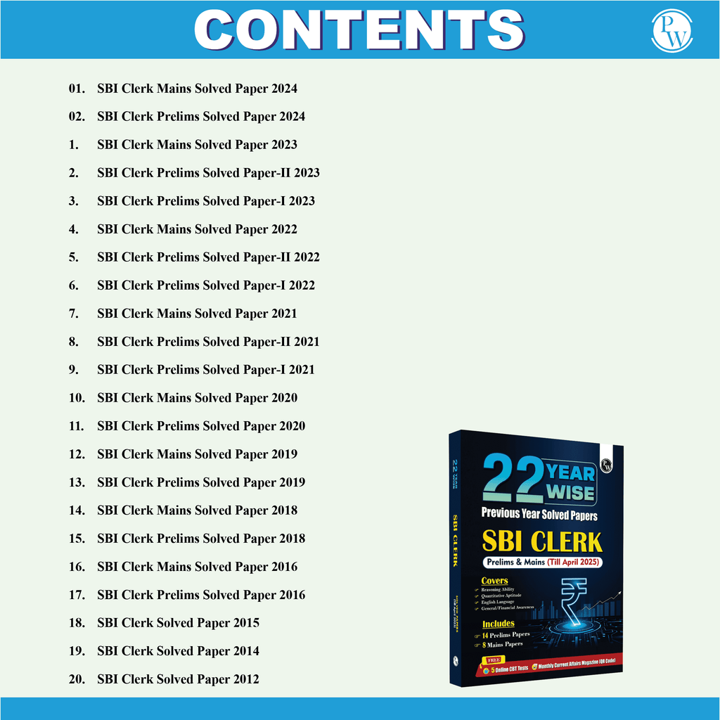 22 SBI Clerk Prelims & Mains Previous Year Solved Papers (Till April 2025) with 5 Online Mock Tests For 2025-26 Exam | PYQs | Fully Solved | English Edition