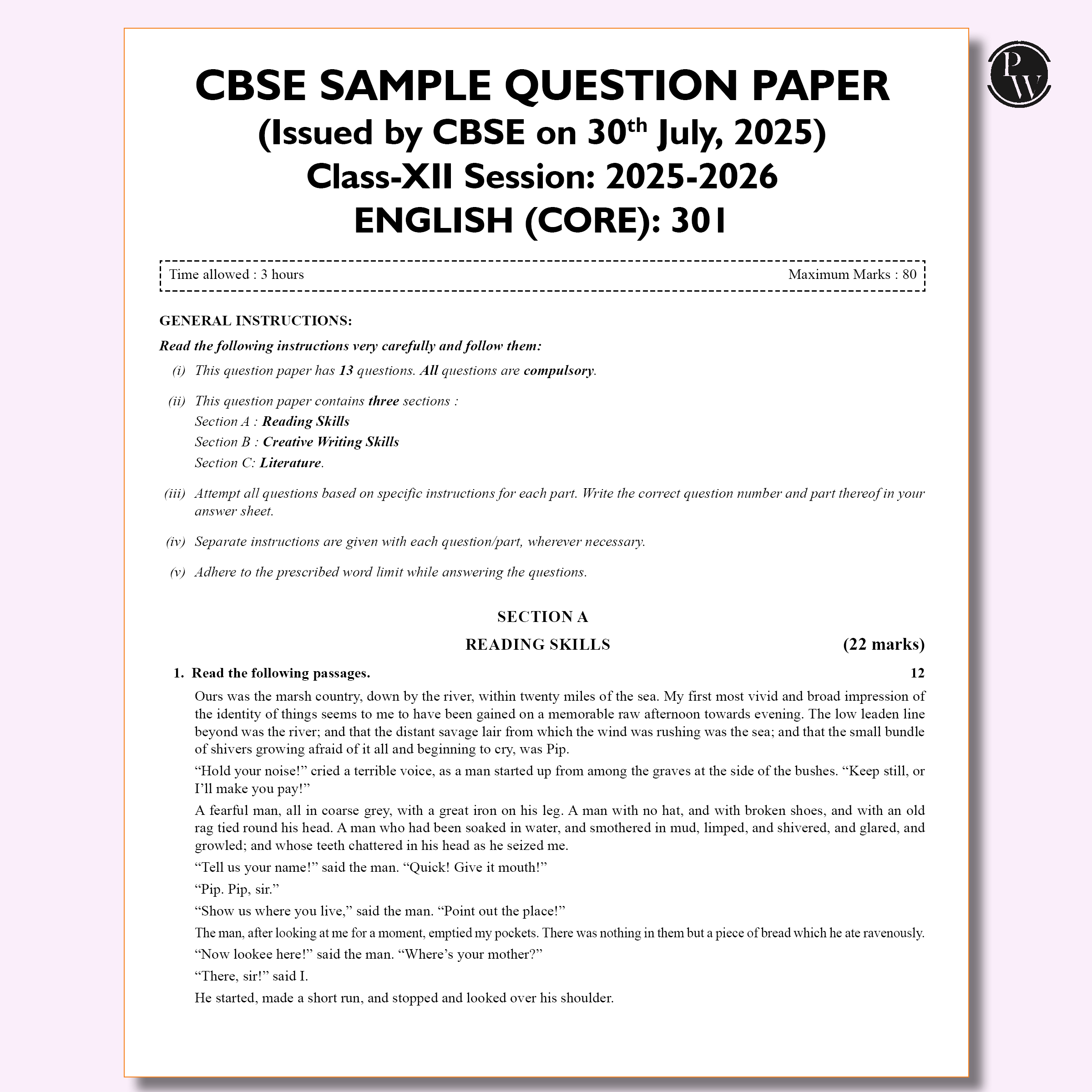 CBSE 12 Sample Question Papers Class 12 English Core For 2026 Board Exam (As Per Latest SQP Dated 30 July 2025) | 2025 Solved Paper, Mind Maps, Stepwise Marking