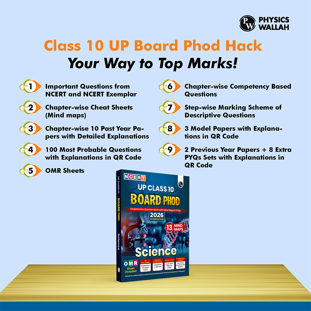 UP Board Phod Class 10 Science Question Bank Chapterwise with 13 Mind Maps and PYQs For 2026 Board Exam | 100 Most Probable Questions and Model Papers with OMR Sheet
