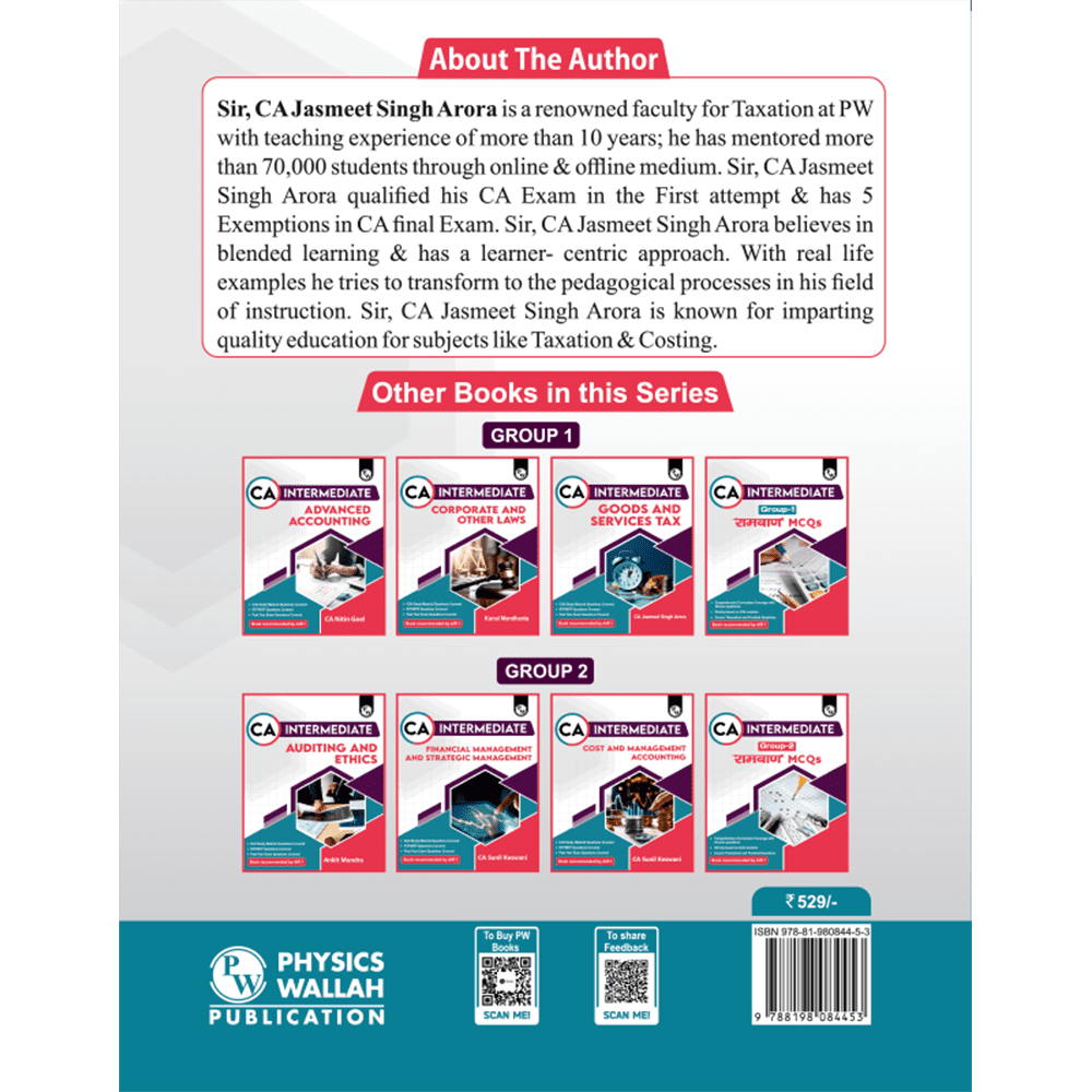 CA Intermediate Group 1 Income Tax - CA Jasmeet Singh | Covering Theory, Exercise, RTP & MTP and PYQs | Latest Syllabus For May & Sep 2025 Exams | 4th Edition (Colored)