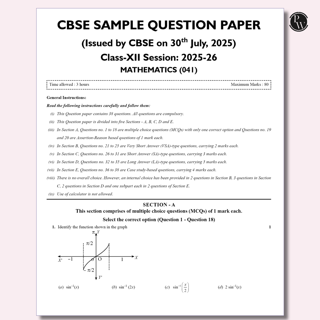 CBSE 12 Sample Question Papers Class 12 Mathematics For 2026 Board Exam (As Per Latest SQP Dated 30 July 2025) | 2025 Solved Paper, Mind Maps, Stepwise Marking