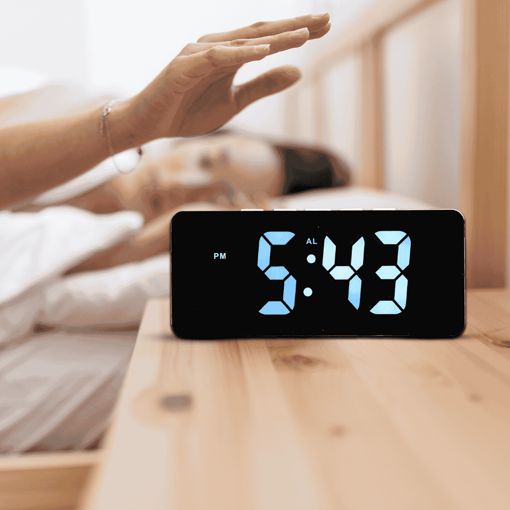 Digital Alarm Clock Table Clock for Students, Home, Office, Bedside Smart Timepiece for Heavy Sleepers, Automatic Sensor,Time,Date &Temperature, Alarm Clock for Bedroom 5 (MIROR Clock)