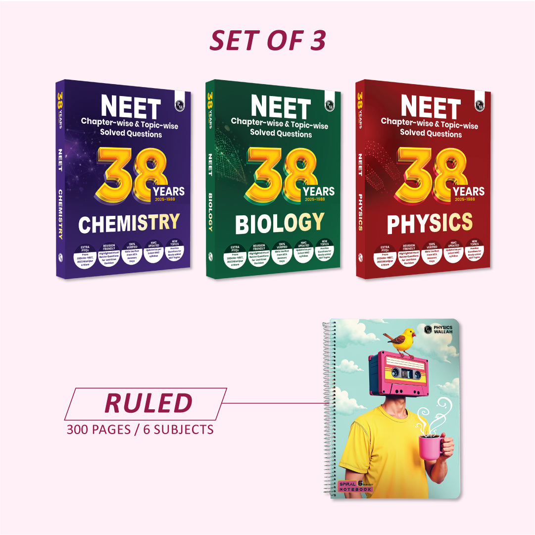 38 Years NEET Previous Year Solved Question Papers Physics, Chemistry and Biology PYQ Combo Set of 3 Books (2025 - 1988) Chapterwise Topicwise Solutions For NEET Exam 2026 + 300 page notebook