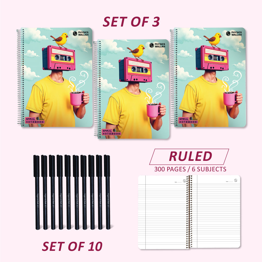 6 subject 300 pages rulled  Exam Practice notebook set plastic cover.