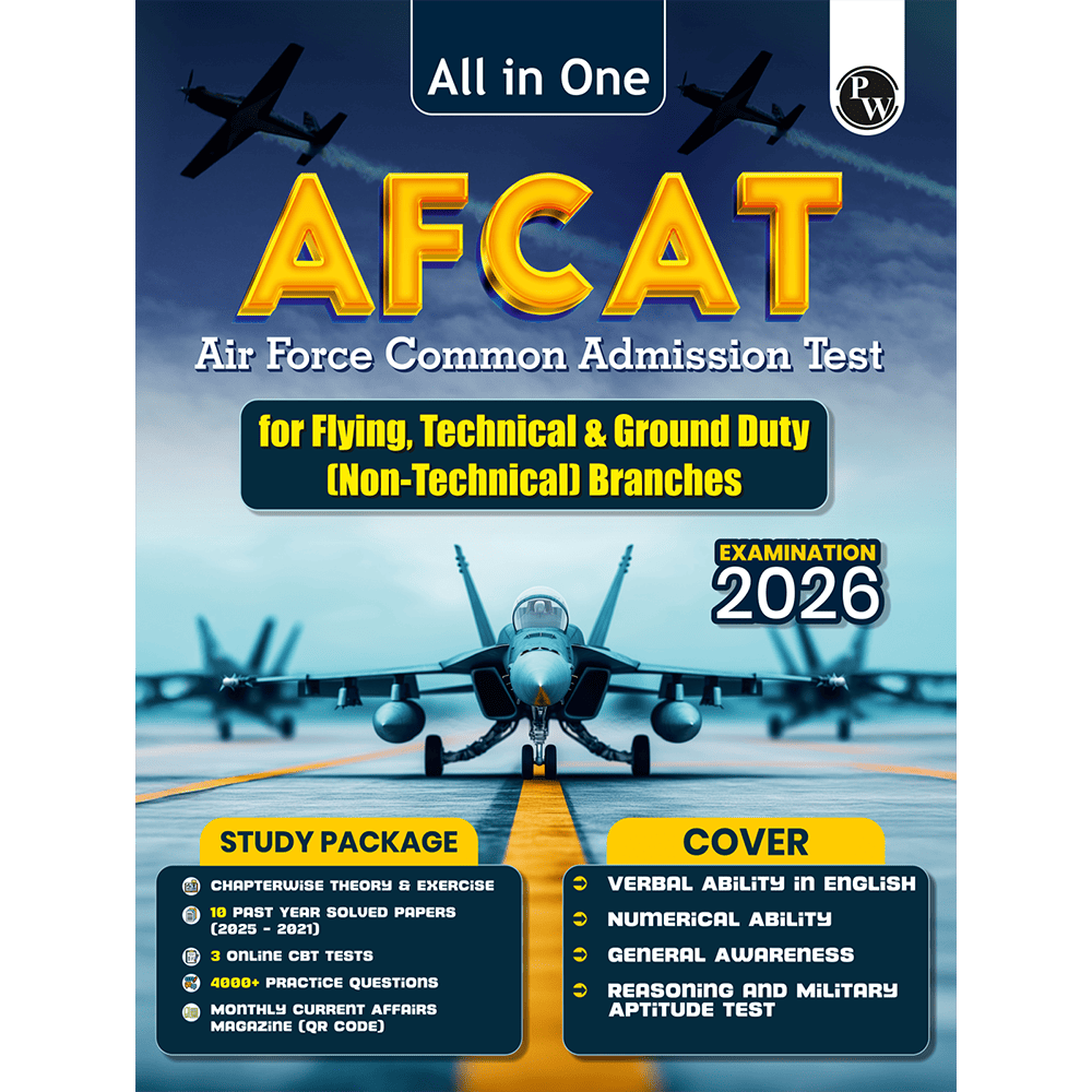 All in One AFCAT (For Flying, Technical & Ground Duty Branches) Exam 2026 | Chapterwise Study Notes & Exercise | 4000+ MCQs | Past PYQs (2025 - 2021) | Free Online Mock Tests