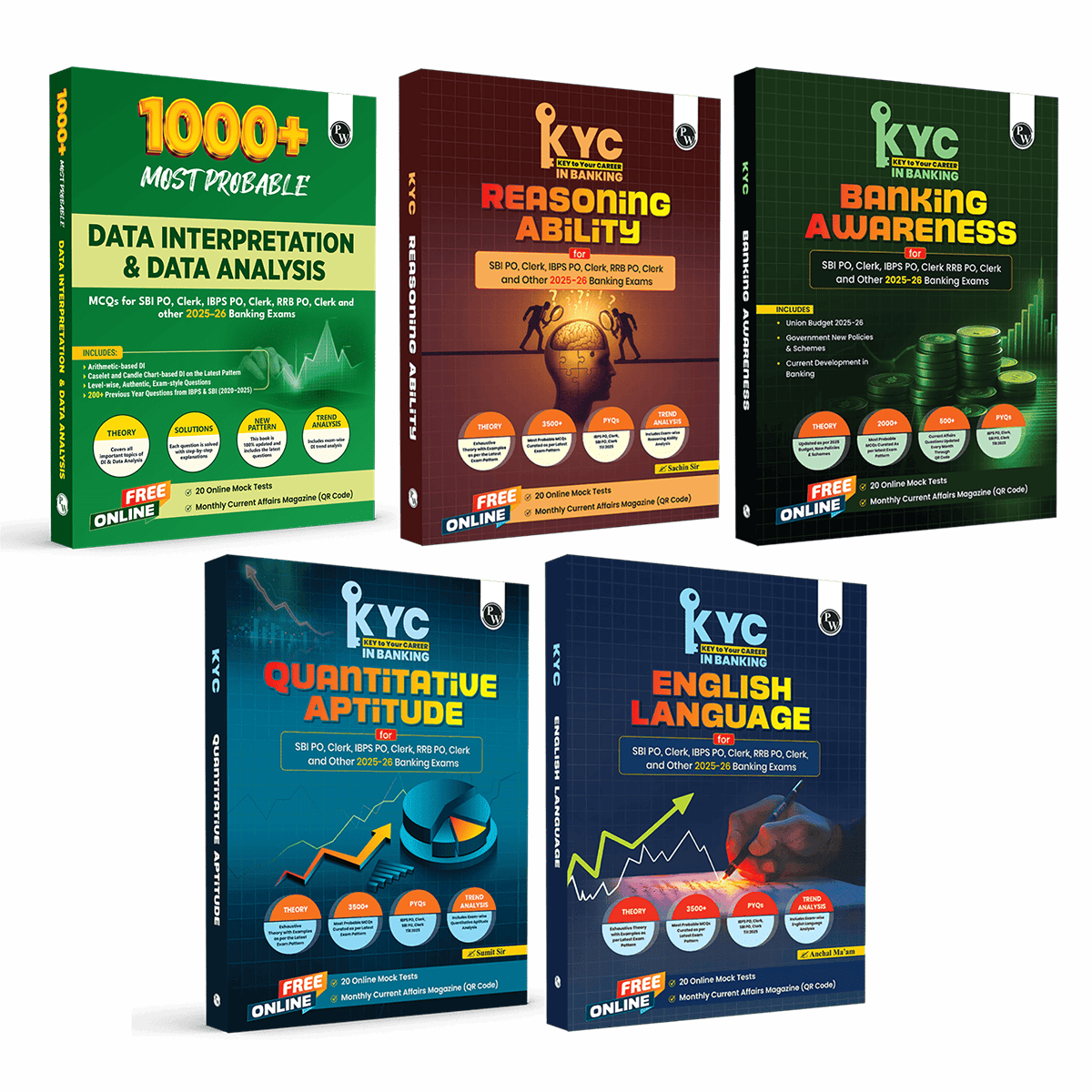 KYC Banking Awareness, Reasoning Ability, English Language, Quantitative Aptitude, Data Interpretation (DI) & Data Analysis (DA) Combo Set of 5 Books For Banking Exams 2025- 26