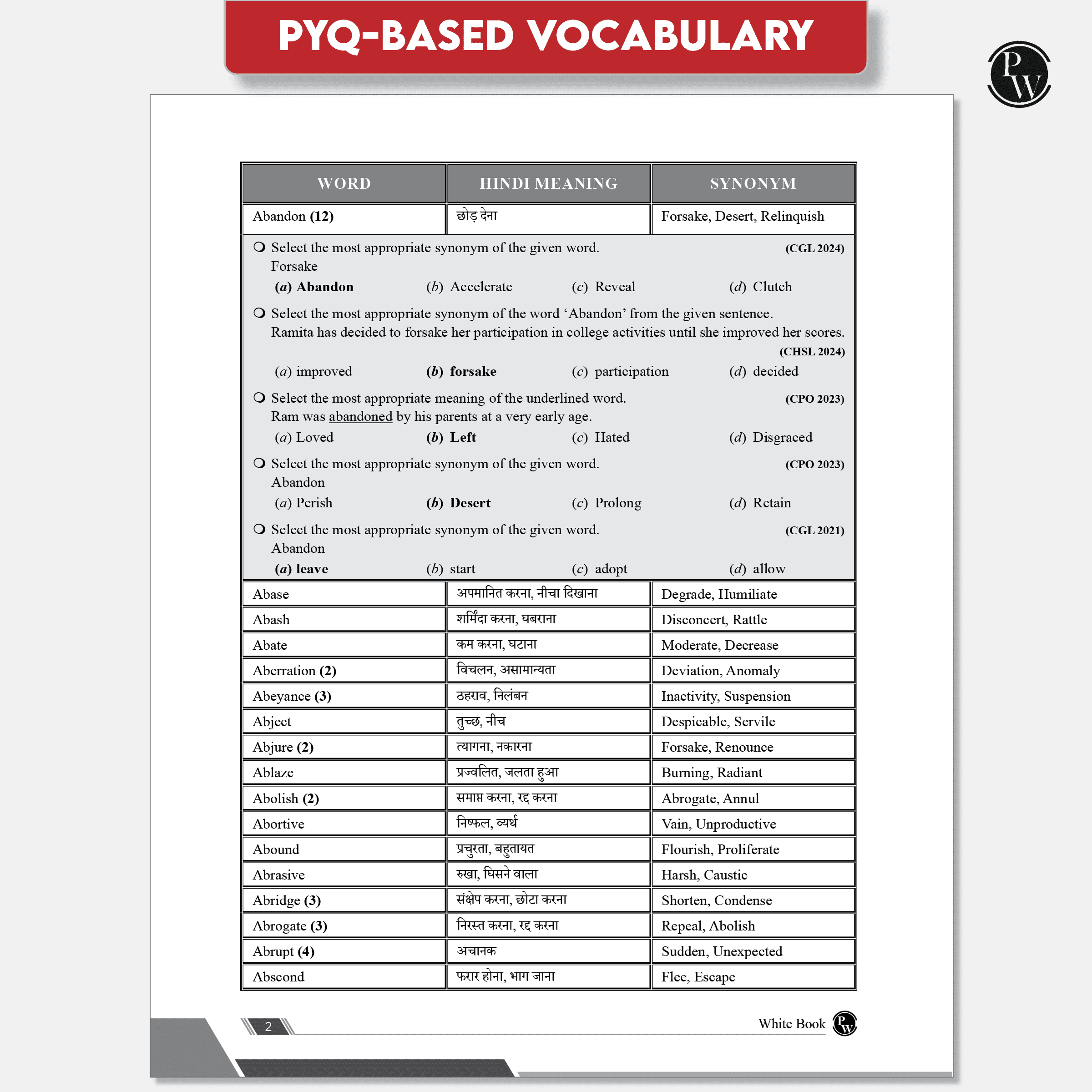 White Book of English Vocabulary June 2025 Edition By Bhragu Sir For SSC CGL, CHSL, MTS, CPO, GD, Banking, Defence, Teaching & Other Competitive Exams (Bilingual)