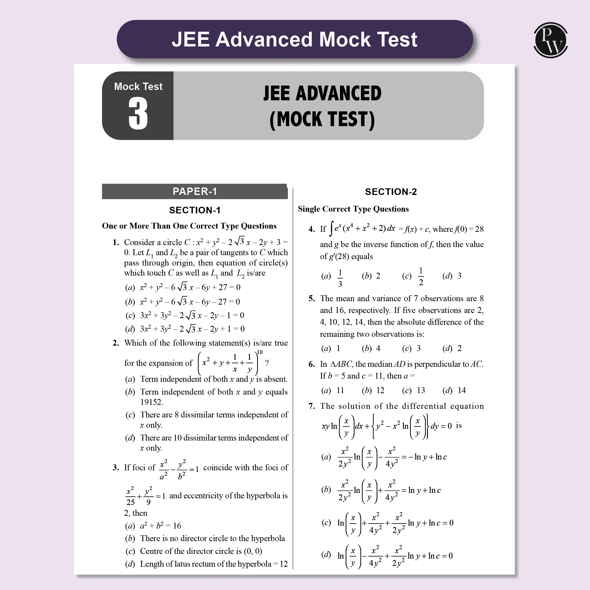 Absolute JEE Advanced Mathematics 2500+ Questions with Formula Sheet Latest Solved Paper and 3 Mock Tests | Covering All JEE Advanced Question Typology