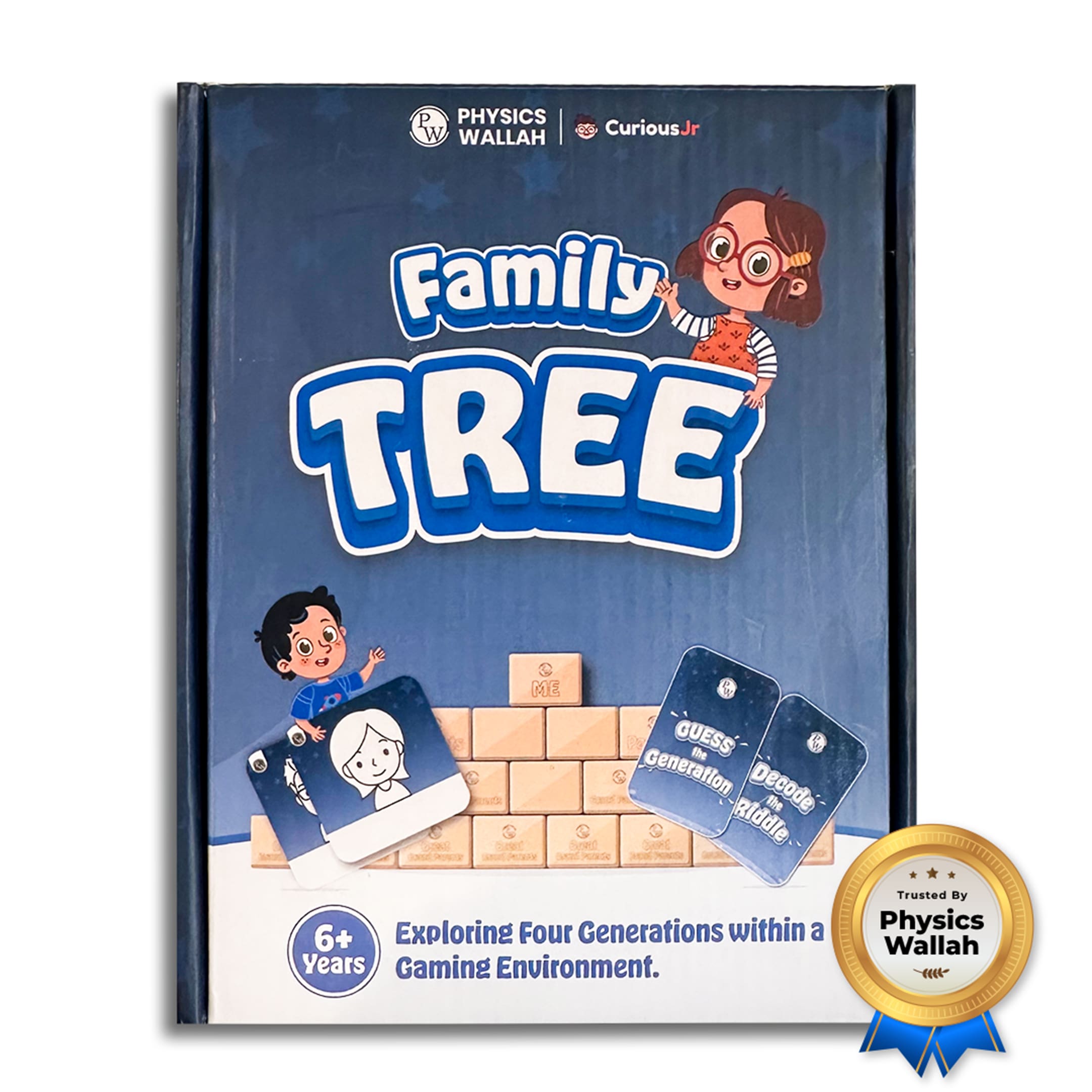 Montessori Toy Family Tree Game Kit for Kids Ages 4, 5, 6, 7, 8, 9, 10 Years with Clue Cards, Riddles & Wooden Blocks to learn 4 Generations | Board Games for Children and Adults