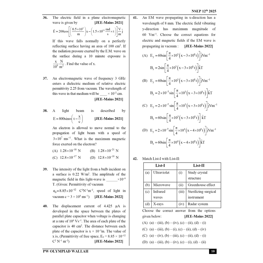 Olympiad Wallah NSEP Class 12 Advanced Physics (Part 2) For JEE & Olympiad 2025 | Practice Questions, PYQ, Detailed Solutions | Ideal For INPhO & IPhO