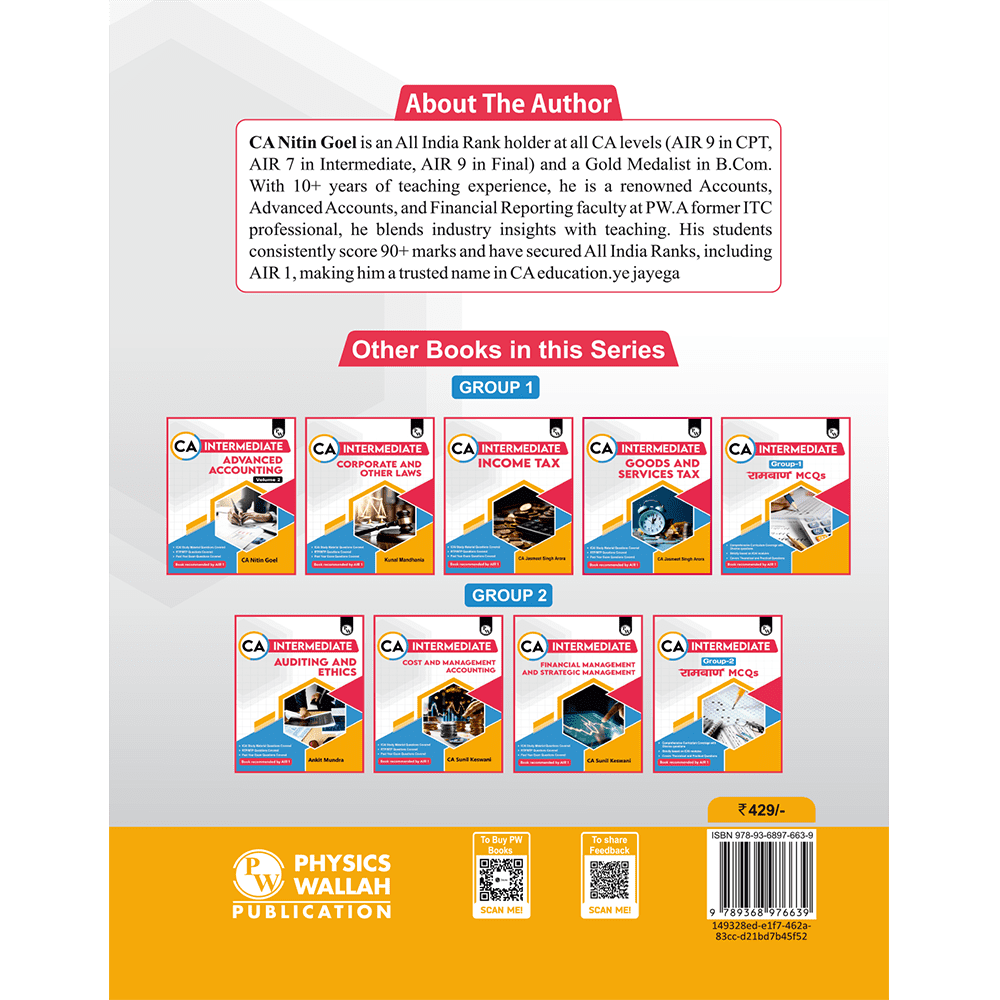 CA Intermediate Group 1 Advanced Accounting By CA Nitin Goel | Covering Theory, Exercise and Previous Years Questions & Solutions | MCQs, PYQ, RTP & MTP | Latest Syllabus For January 2026 Exams