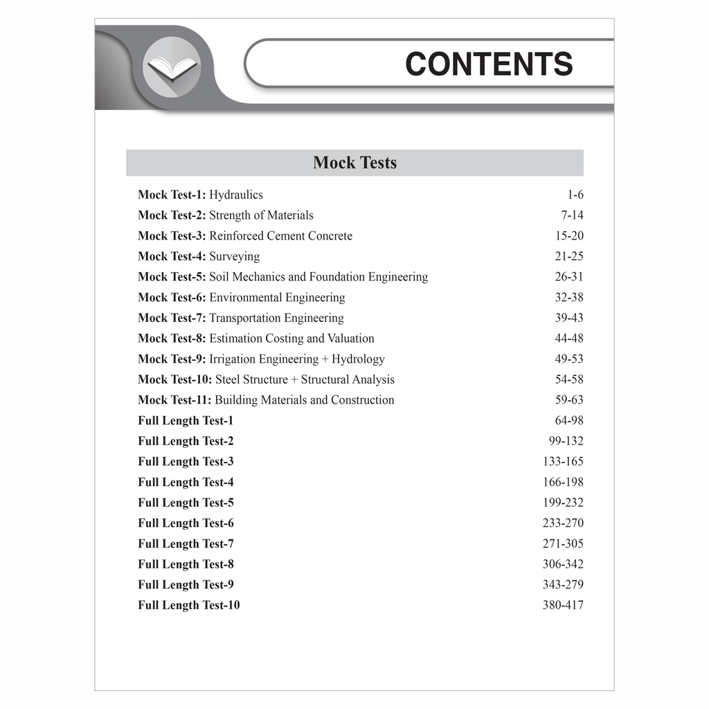 SSC JE Civil Engineering (Paper I) 20+ Mock Tests & Full Length Tests for Each Subject | 2000+ Practice Questions with Detailed Explanation