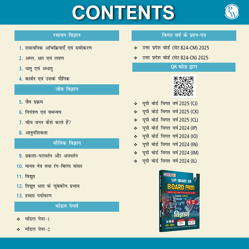 UP Board Phod Class 10 Science (Hindi) Question Bank Chapterwise with 13 Mind Maps and PYQs For 2026 Board Exam | 100 Most Probable Questions and Model Papers with OMR Sheet