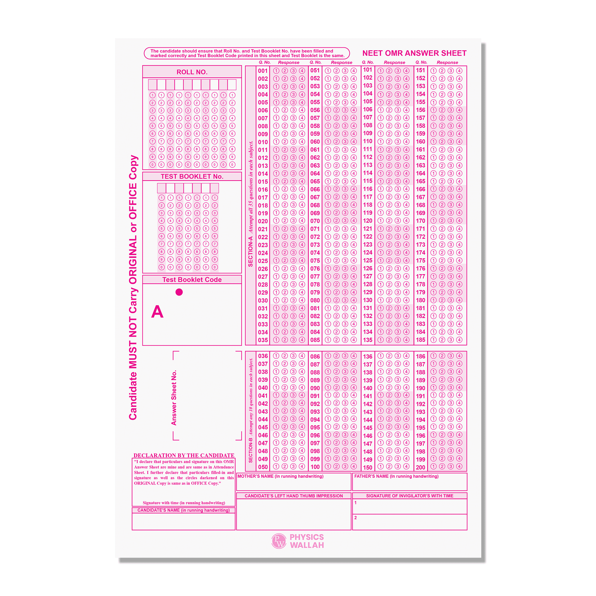 NEET OMR Sheets 2025 Pack of 100 - Practice with Test Series, OMR Sheets for NEET Exam Preparation, Perfect for Mock Tests & Real Exam Practice