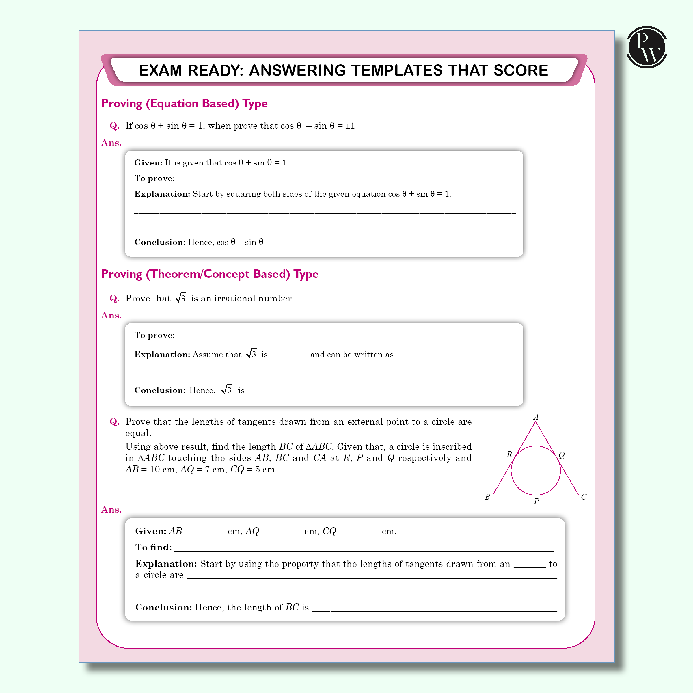 PW 15 CBSE Class 10 Maths Basic Sample Paper for 2026 Board Exam (As Per Latest SQP Dated 30 July 2025) | Mind Maps with 111 Most Probable Questions