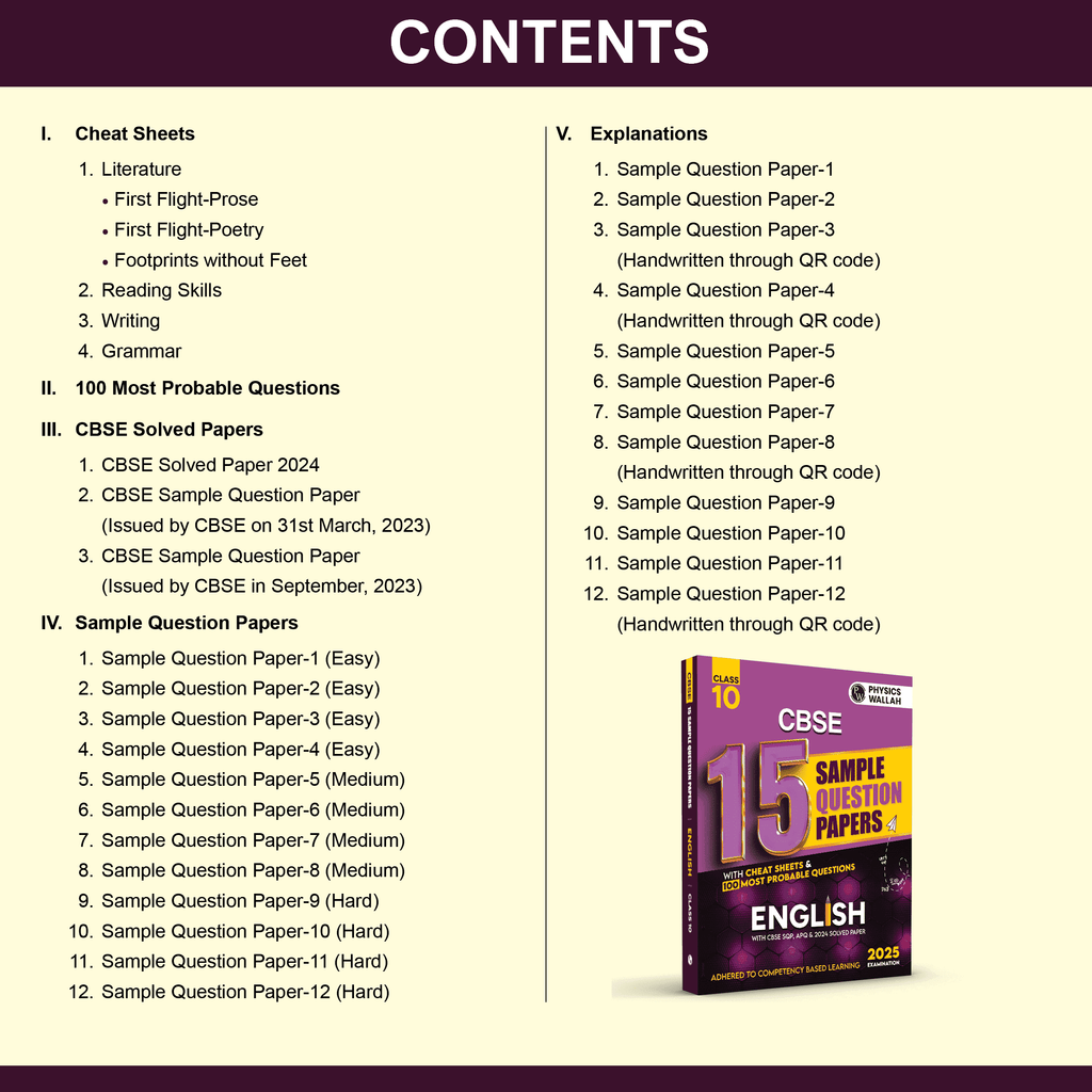CBSE 15 New Pattern Sample Question Papers Class 10 English For 2025 Exam with 50 Percent Competency Based Questions 100 Most Probable Questions