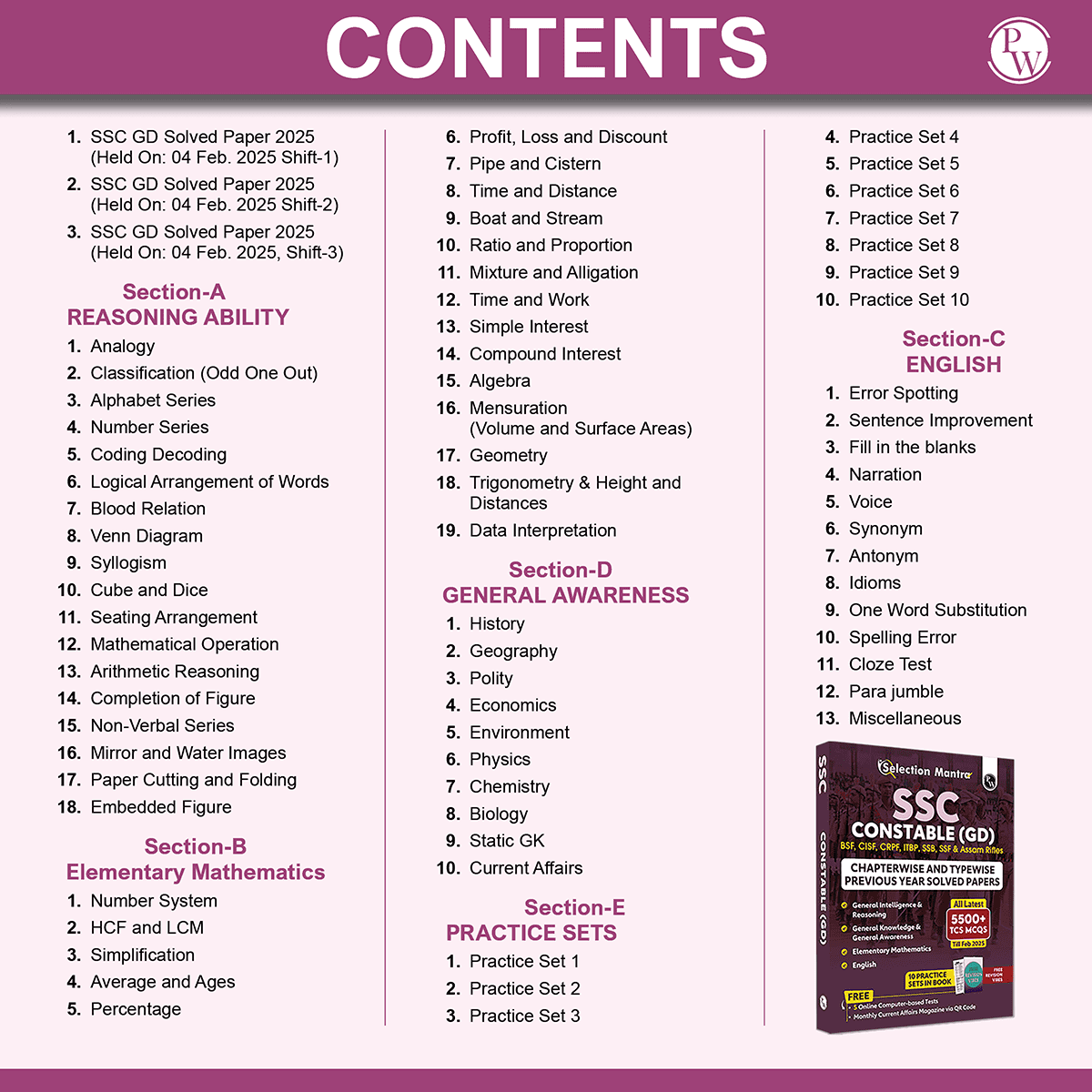 Selection Mantra For SSC Constable GD Exam 2026 Chapterwise and Typewise PYQs Till 2025 l GK, Reasoning, English and Elementary Maths) with 15 Practice Sets | Revision Vibes