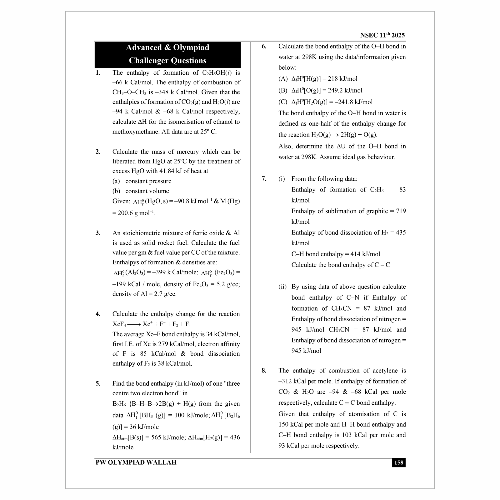 Olympiad Wallah NSEC Class 11 Advanced Chemistry (Part 2) For JEE & Olympiad 2025 | Problems For Analytical Skills | Ideal For NSEP INPhO & IPhO