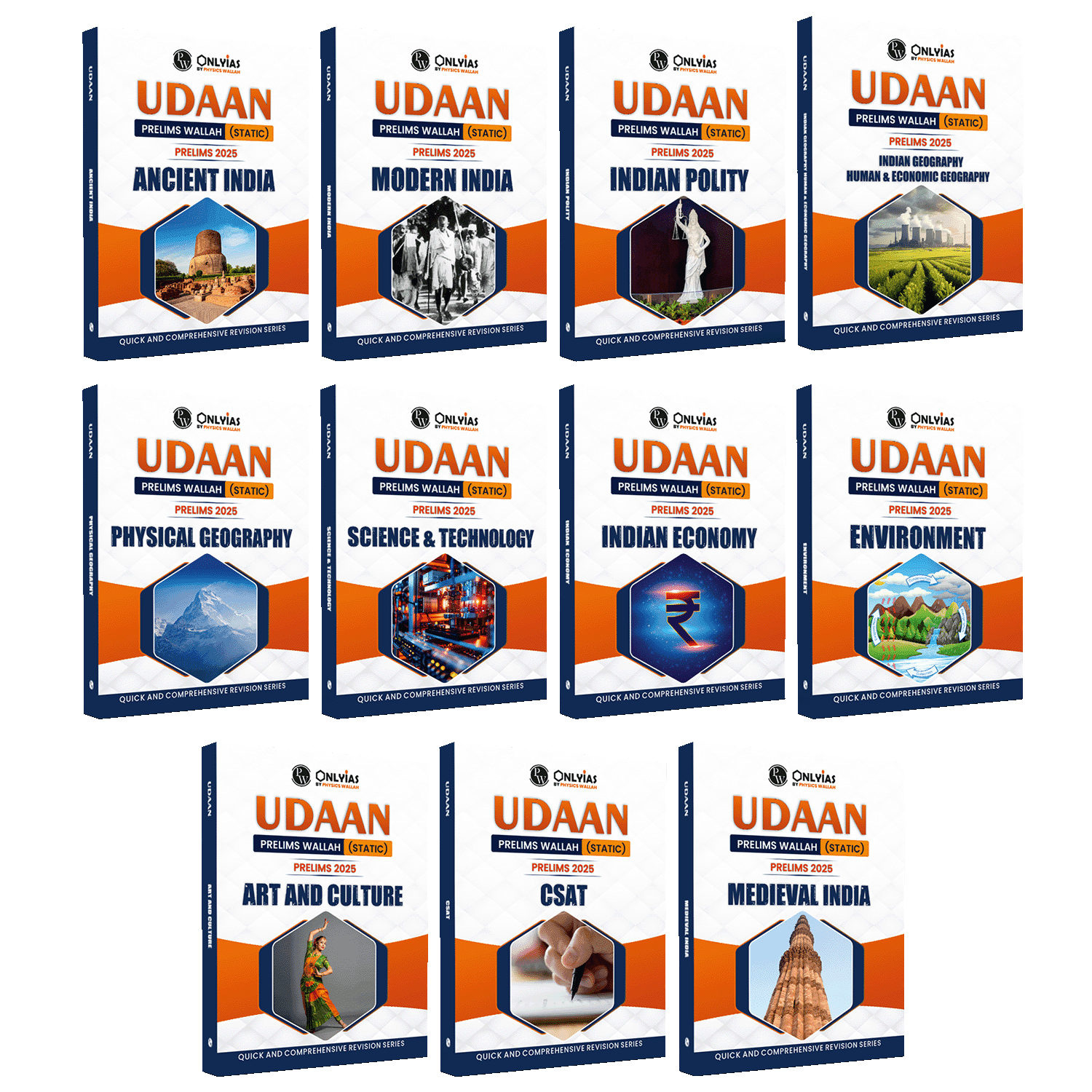 UDAAN (Prelims Wallah Static) Combo Set of 11 Books For 2025 Exams | Quick and Comprehensive Revision Series