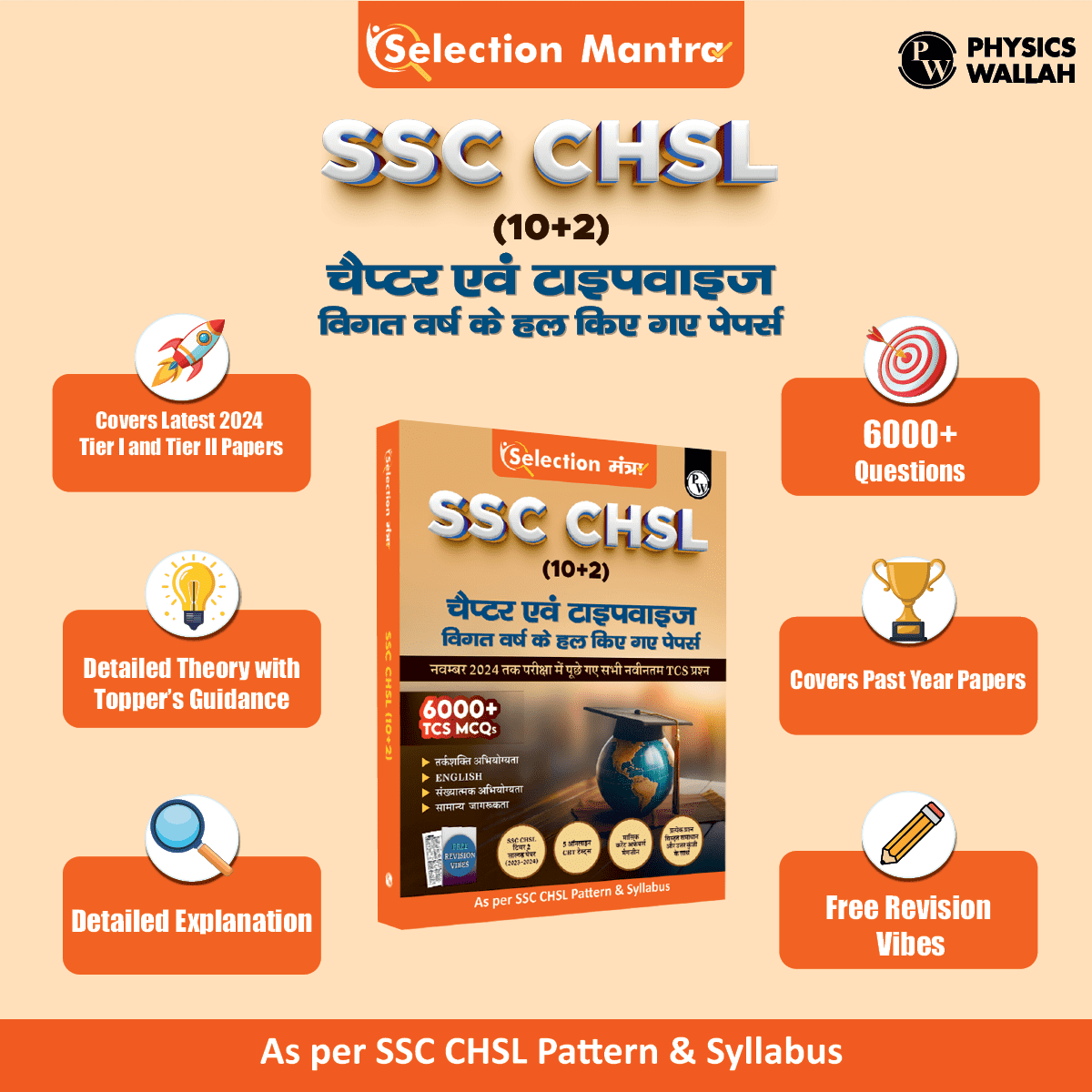 Selection Mantra For SSC CHSL Exam 2025 Hindi Edition l Chapterwise and Typewise Previous Years Solved Papers Till 2024 with 5 Online CBT & Revision Vibes