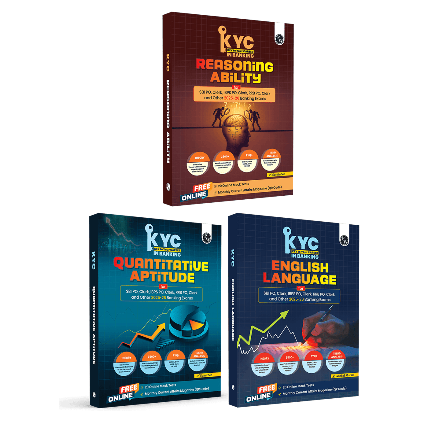 KYC Quantitative Aptitude, Reasoning Ability and English Language Combo Set of 3 Books For SBI PO, Clerk, IBPS PO, Clerk, RRB, PO, Clerk, RBI & Other Banking Exams 2025- 26