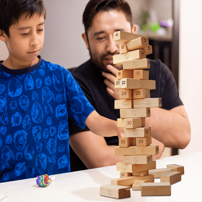 Curious Jr. Tumbling Tower| Strategic Woodden Block Stacking Game for Kids 6+ Years with 48 numbered pcs for Hand-Eye Coordination, Focus and Patience Development