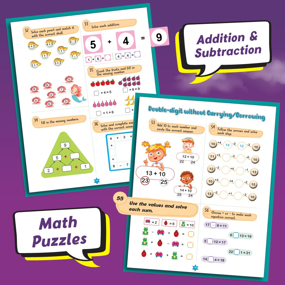 200+ Addition & Subtraction Maths Activity book for 3 to 6 Years Old | Free 300+ Worksheets, Activities and Parenting Tips | Addition Subtraction Practice Book, Word Problems & Puzzles