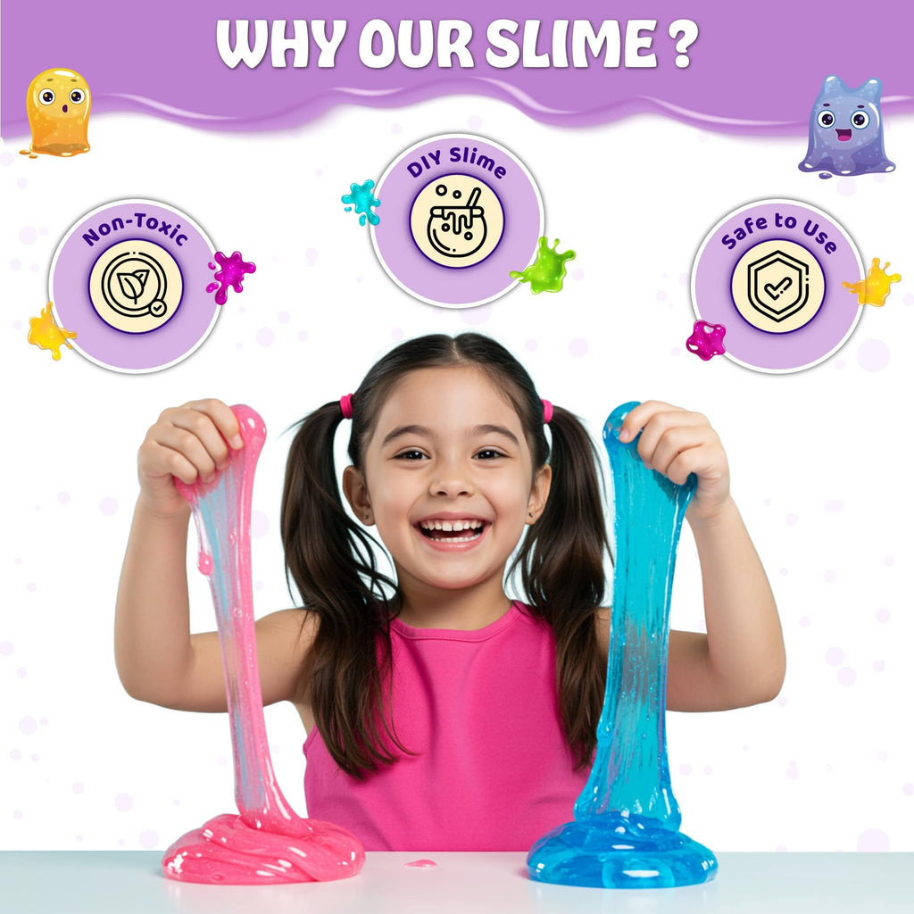 200ml DIY PVA Slime Glue & 50ml Activator, Glue for Smooth & Stretchy Slime, Mess-Free Learning for Boys & Girls, Safe & Non-Toxic Materials, Clear White -Waterproof & Washable Adhesive