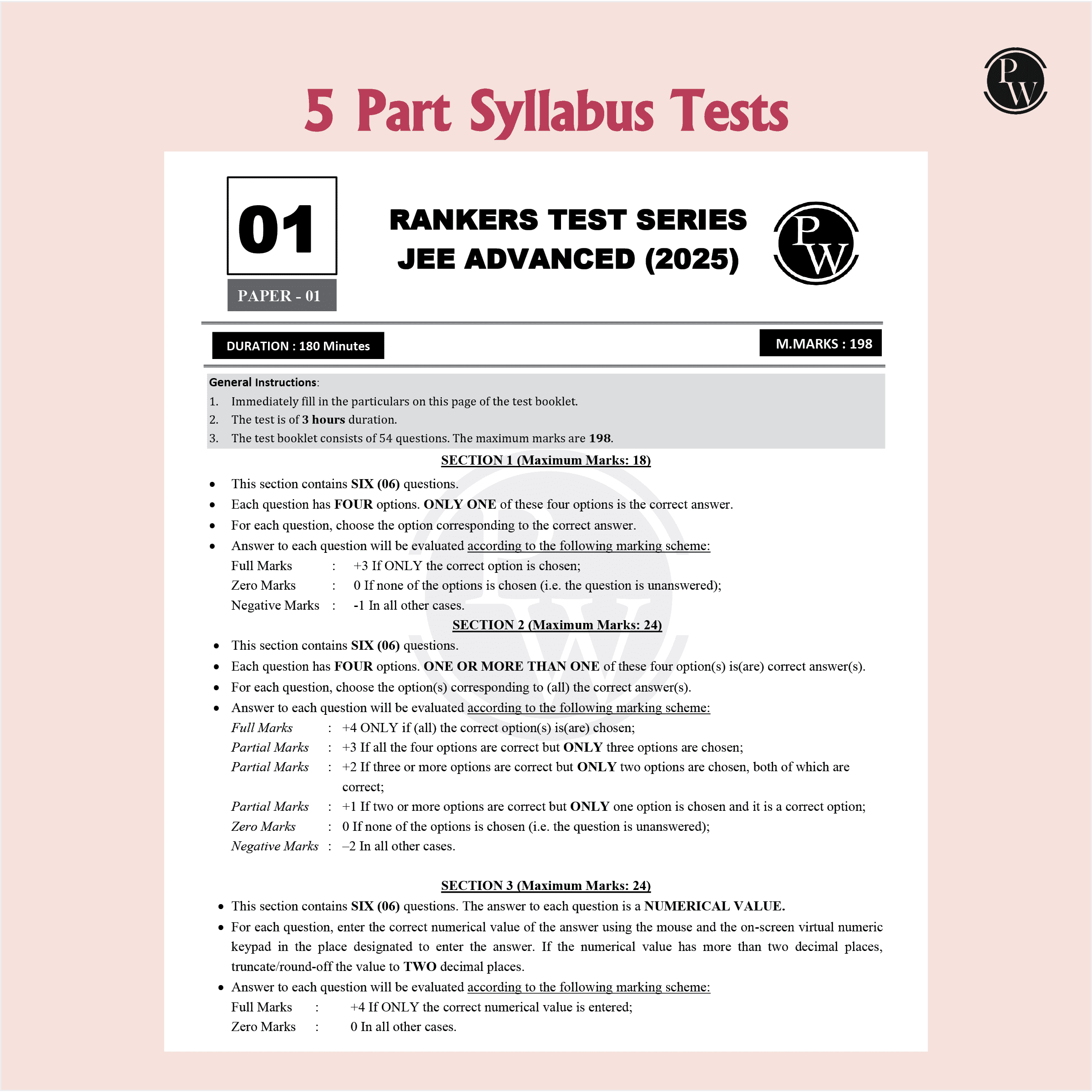 JEE Advanced Rankers Test Series 2025 As Per Latest Exam Pattern | 10 Mock Test (5 Paper I + 5 Paper II) | Elaborated Solutions with College Cutoff and Past year Paper Analysis