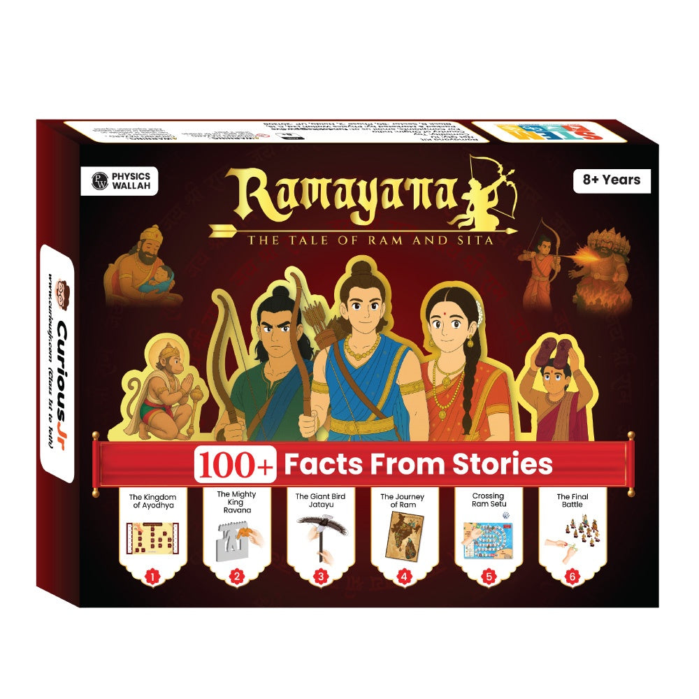 Ramayana – The Tale of Ram & Sita Kit for Kids, 6-in-1 Fun Activity & Family Board Game, Diwali Kit, Learn 100+ Ramayana Facts with Puzzles, Booklet, Family Tree, Gift for Kids Ages 8–14 Years