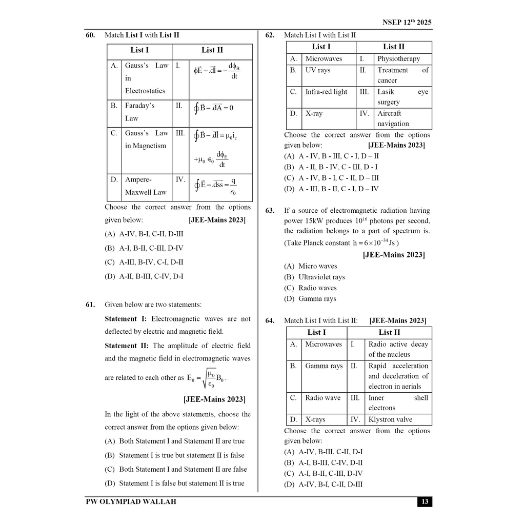 Olympiad Wallah NSEP Class 12 Advanced Physics (Part 2) For JEE & Olympiad 2025 | Practice Questions, PYQ, Detailed Solutions | Ideal For INPhO & IPhO