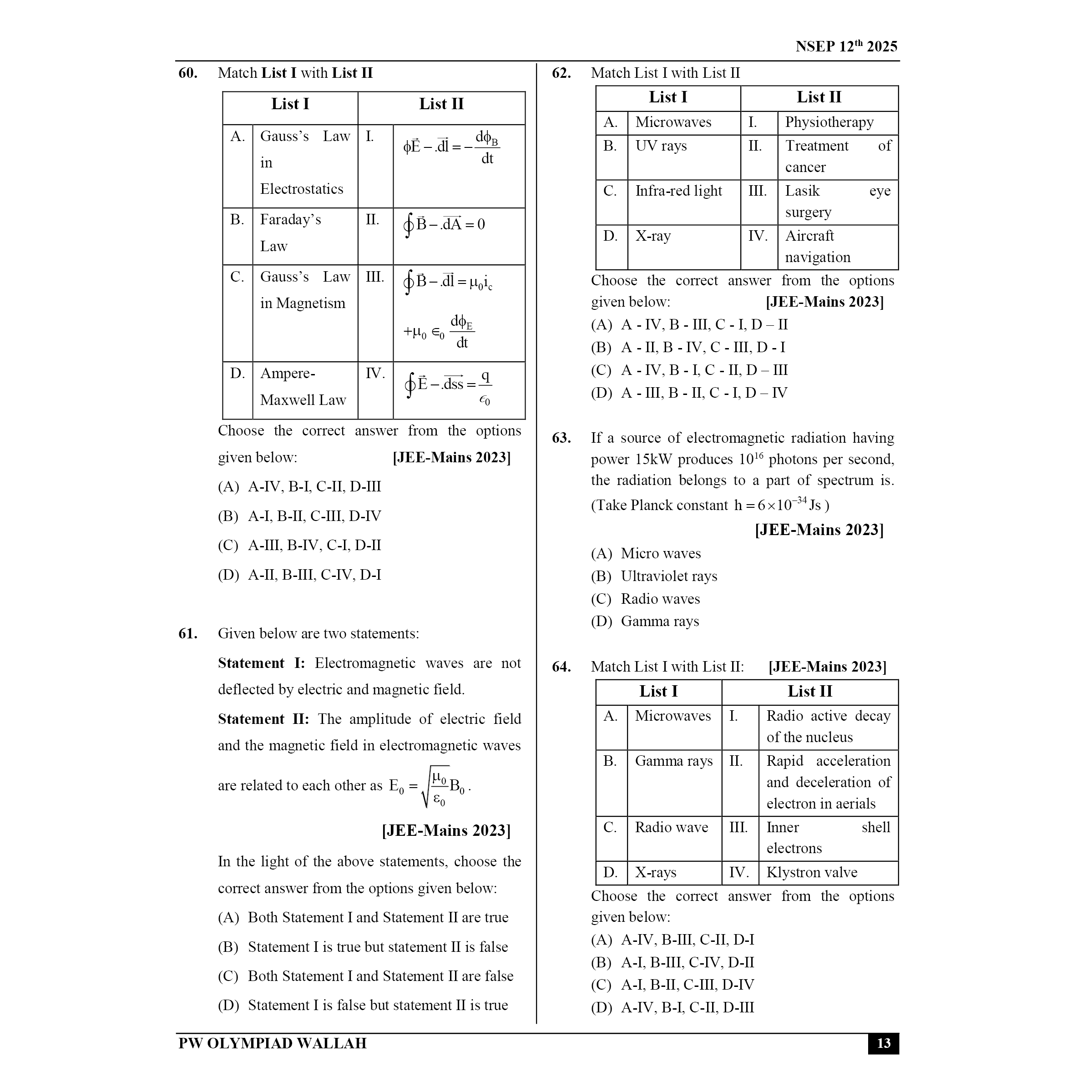 Olympiad Wallah NSEP Class 12 Advanced Physics (Part 2) For JEE & Olympiad 2025 | Practice Questions, PYQ, Detailed Solutions | Ideal For INPhO & IPhO