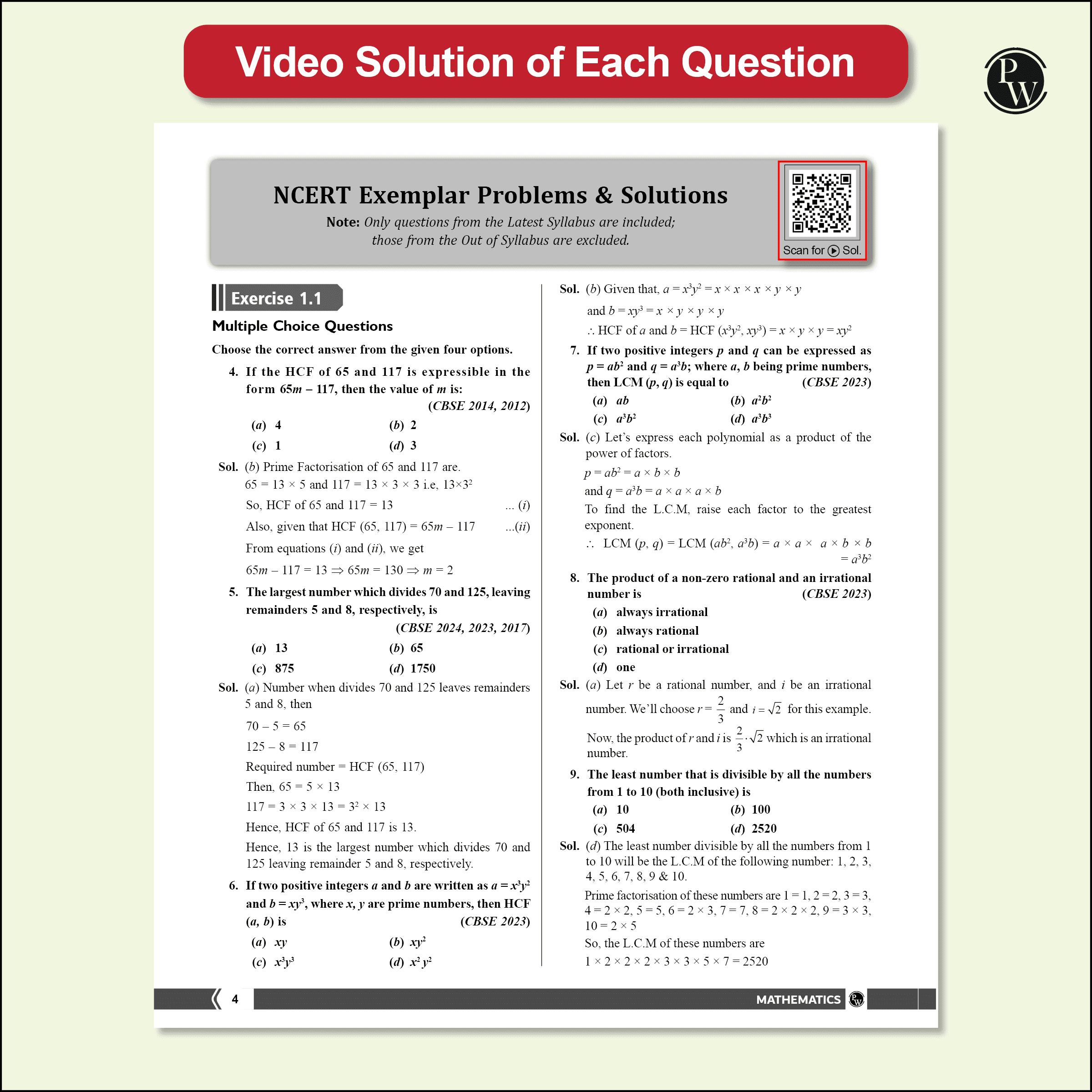 CBSE Class 10 NCERT Exemplar Problems Mathematics and Science with Text & Video Solutions | Chapterwise Mind Maps | PYQ Tagging | Rationalised NCERT Syllabus